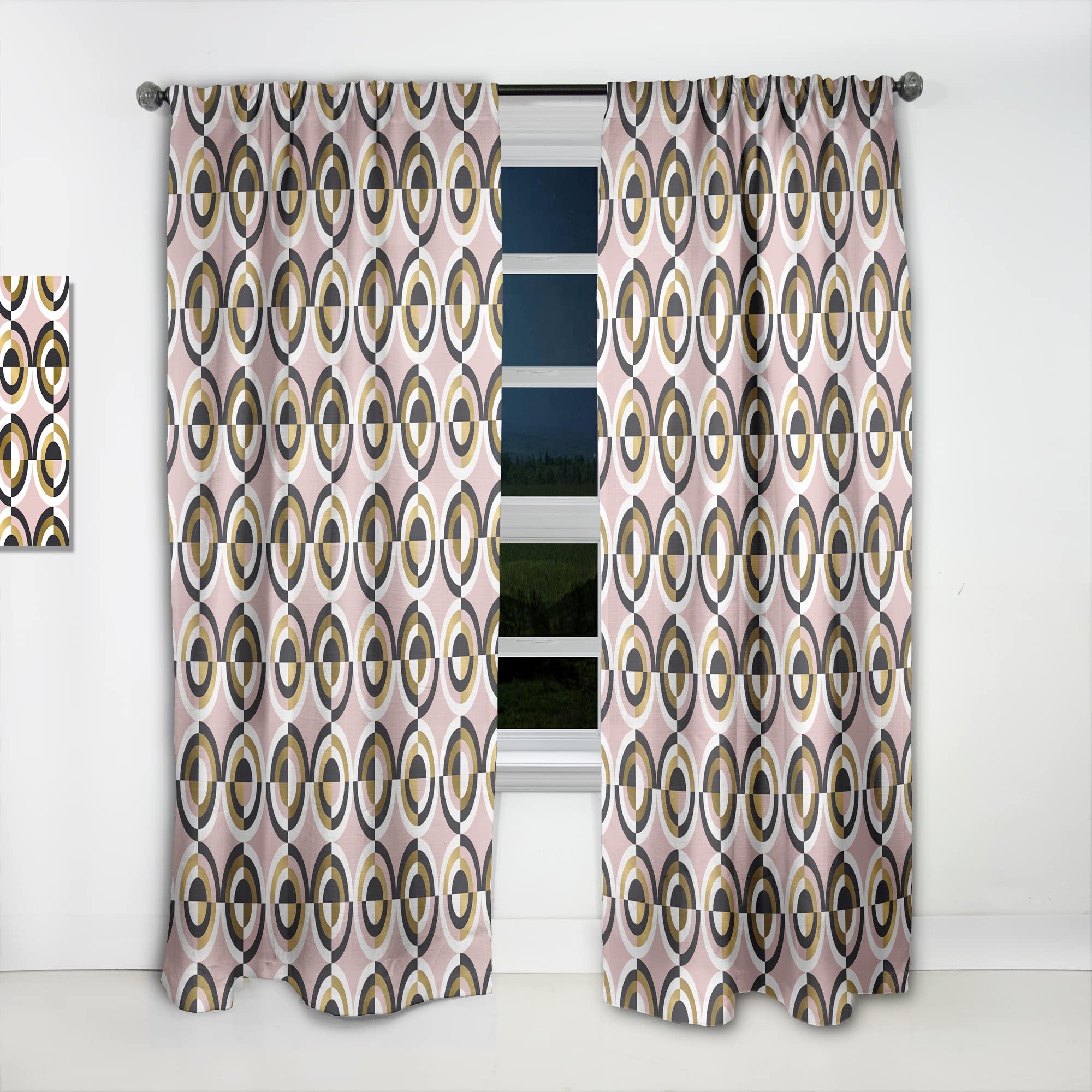 DesignQ Abstract Geometric Circular Retro Curtains - Thermal Insulated Single Panel (52x108) for Bedroom & Living Room - Modern Window Drapes for Home Decor & Sun Protection
