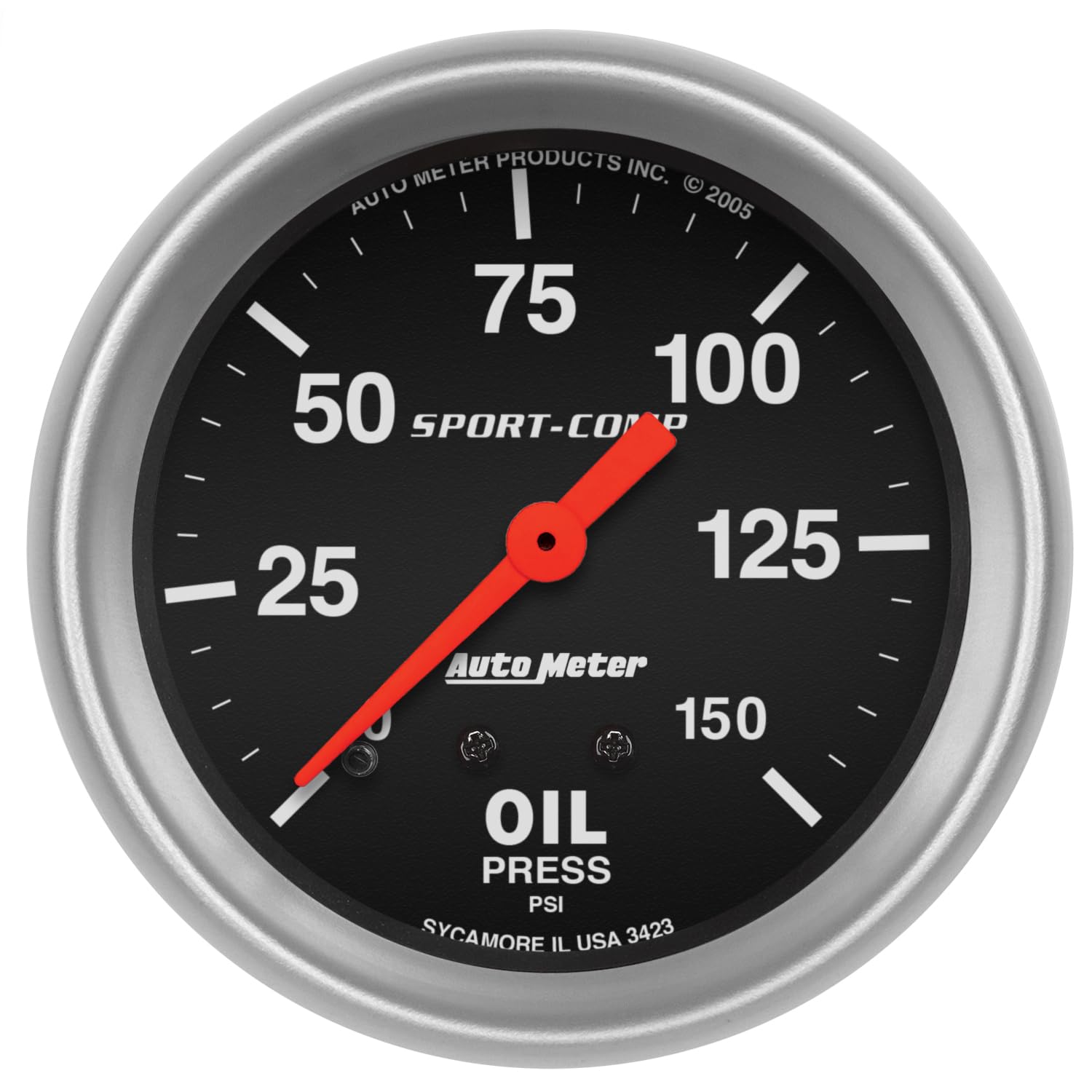 Auto Meter 3423 Sport-Comp 2.625 Inch Mechanical Oil Pressure Gauge - High Performance Engine Monitoring for Racing, Off-Road & Classic Cars