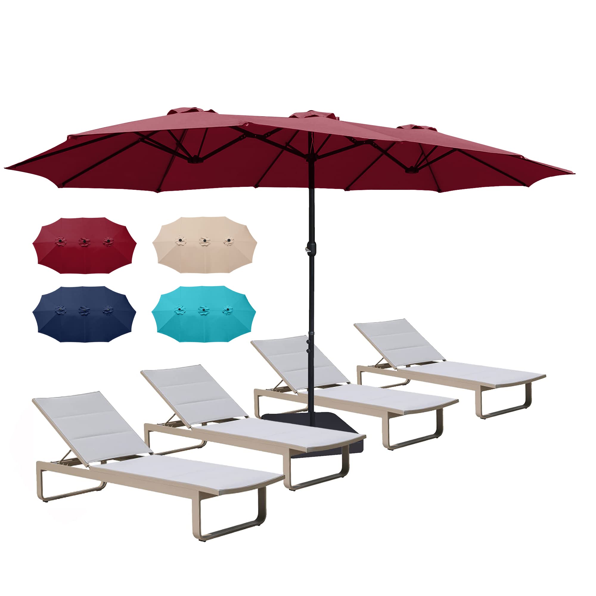 Bigroof 15ft x 9ft Extra Large Rectangular Patio Umbrella with Crank & Base - Double-Sided Outdoor Sun Shade for Garden, Poolside, Backyard, and Restaurant - Beige UV Protection Canopy for All-Weather Use