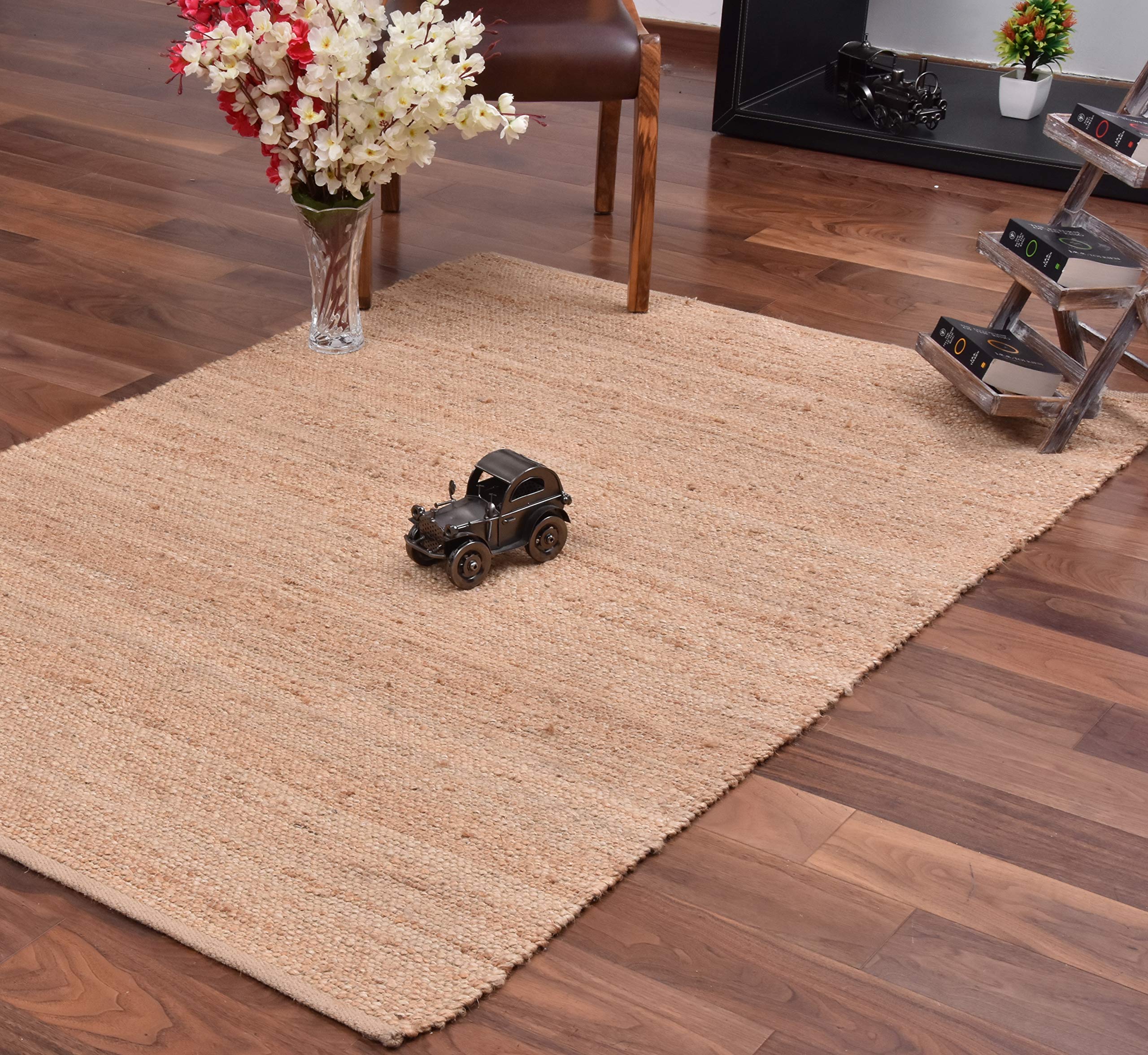 Natural Solid Jute Area Rug 8x10 FT - Eco-Friendly Handwoven Jute Valen Rug for Living Room, Bedroom & Home Decor