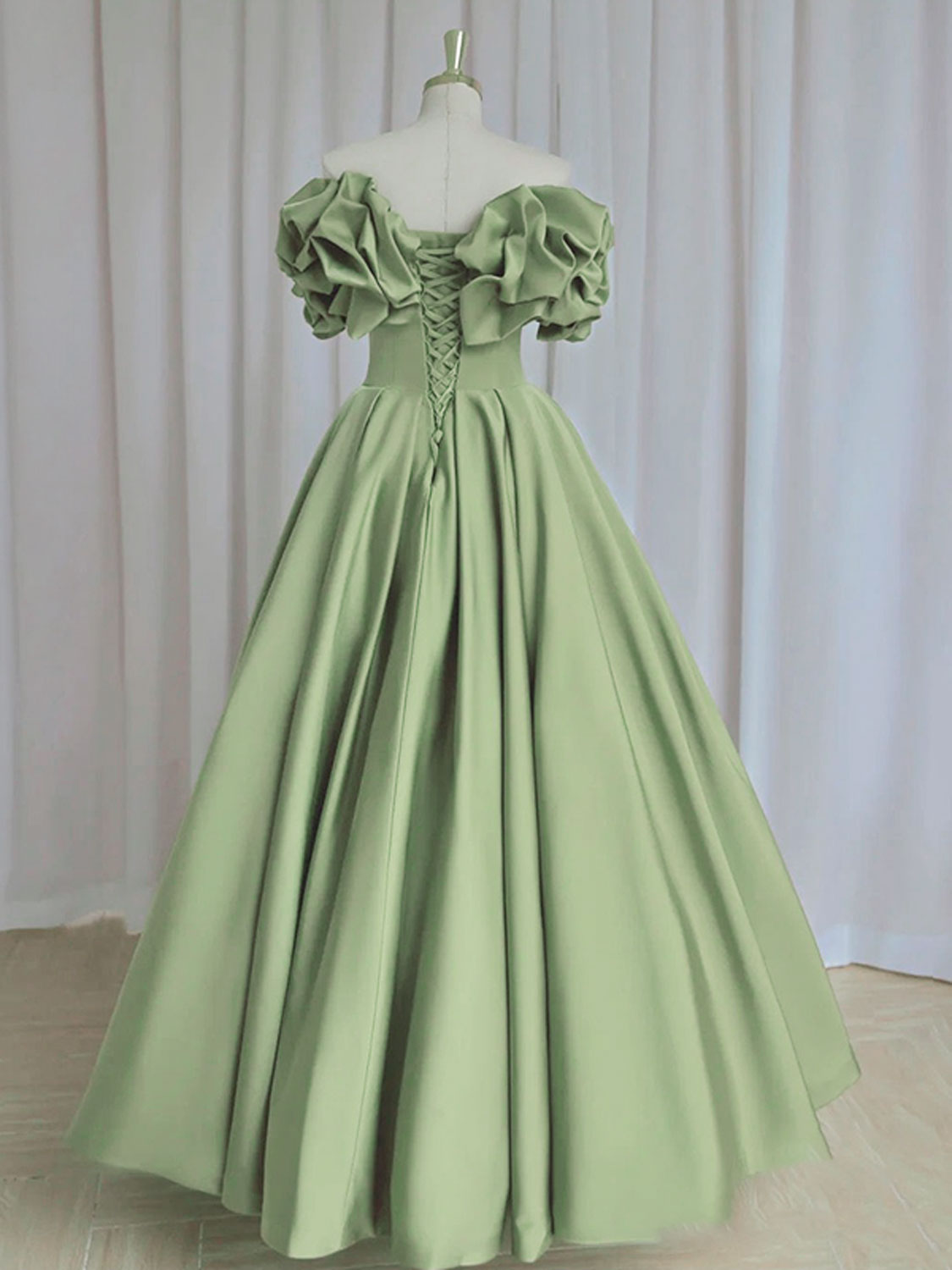 Elegant Off Shoulder Satin Green A-Line Dress for Women - Perfect for Cocktail Parties, Weddings & Evening Events