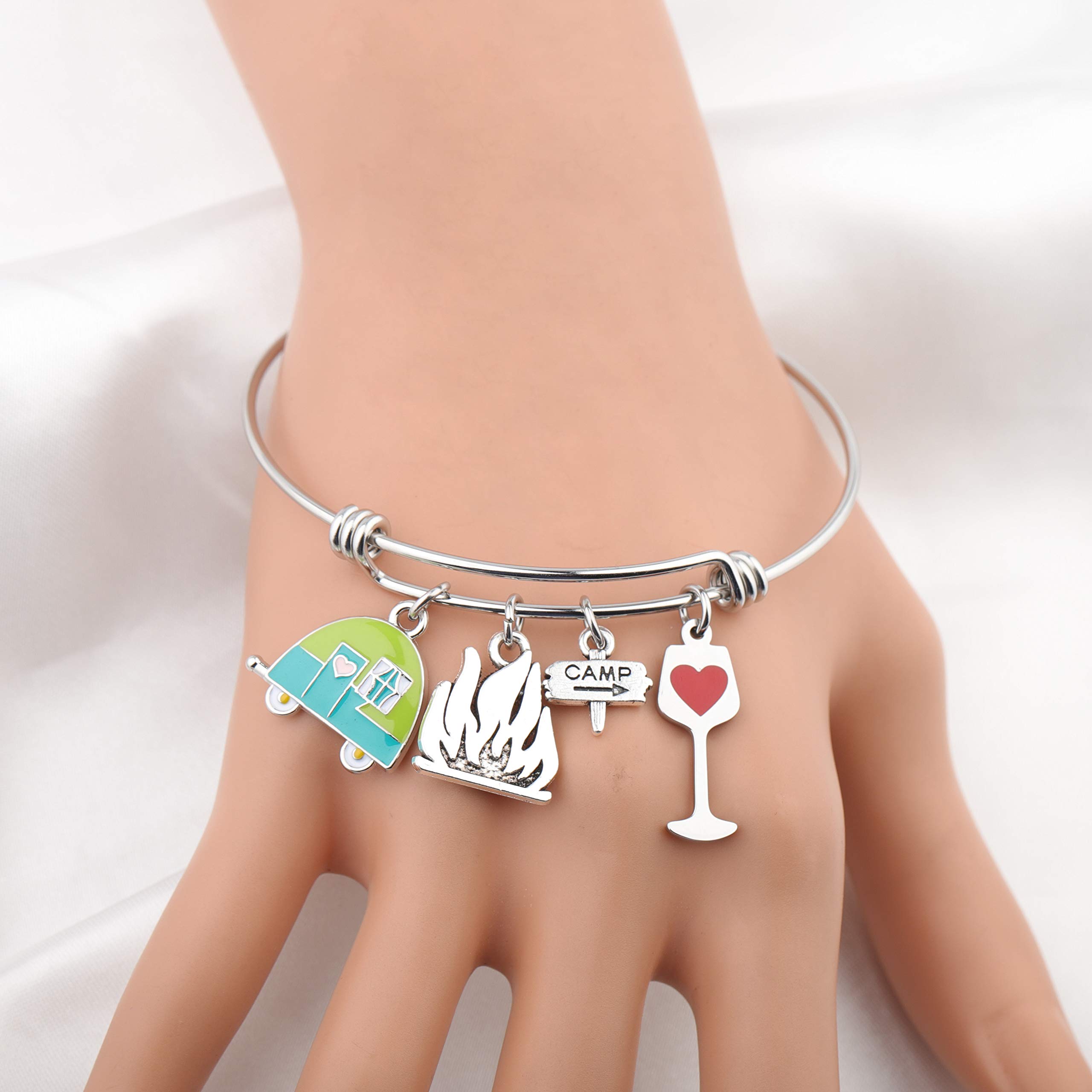 FUSTMW Travel Camper Bracelet - Stylish Camping Charm Bangle for Women, Perfect RV Travel Trailer Jewelry Gift for Best Friend, Ideal for Outdoor Adventures and Camping Trips