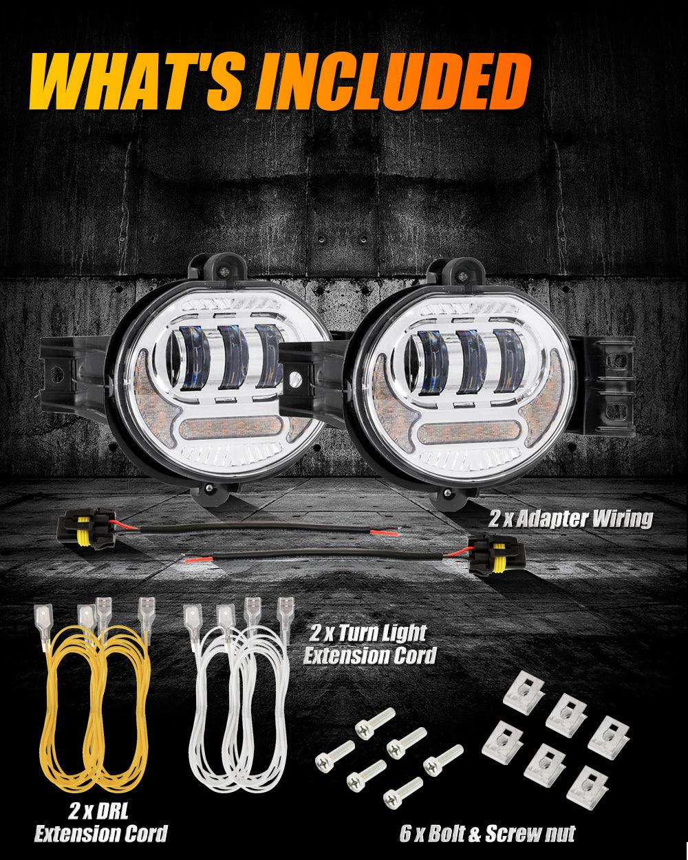 2-Piece LED Fog Light Kit with DRL & Turn Signal - Compatible with Dodge Ram 1500 (2002-2008), Ram 2500/3500 (2003-2009) - Chrome Housing - Upgrade Your Truck's Visibility & Style for Night Driving & Off-Road Adventures