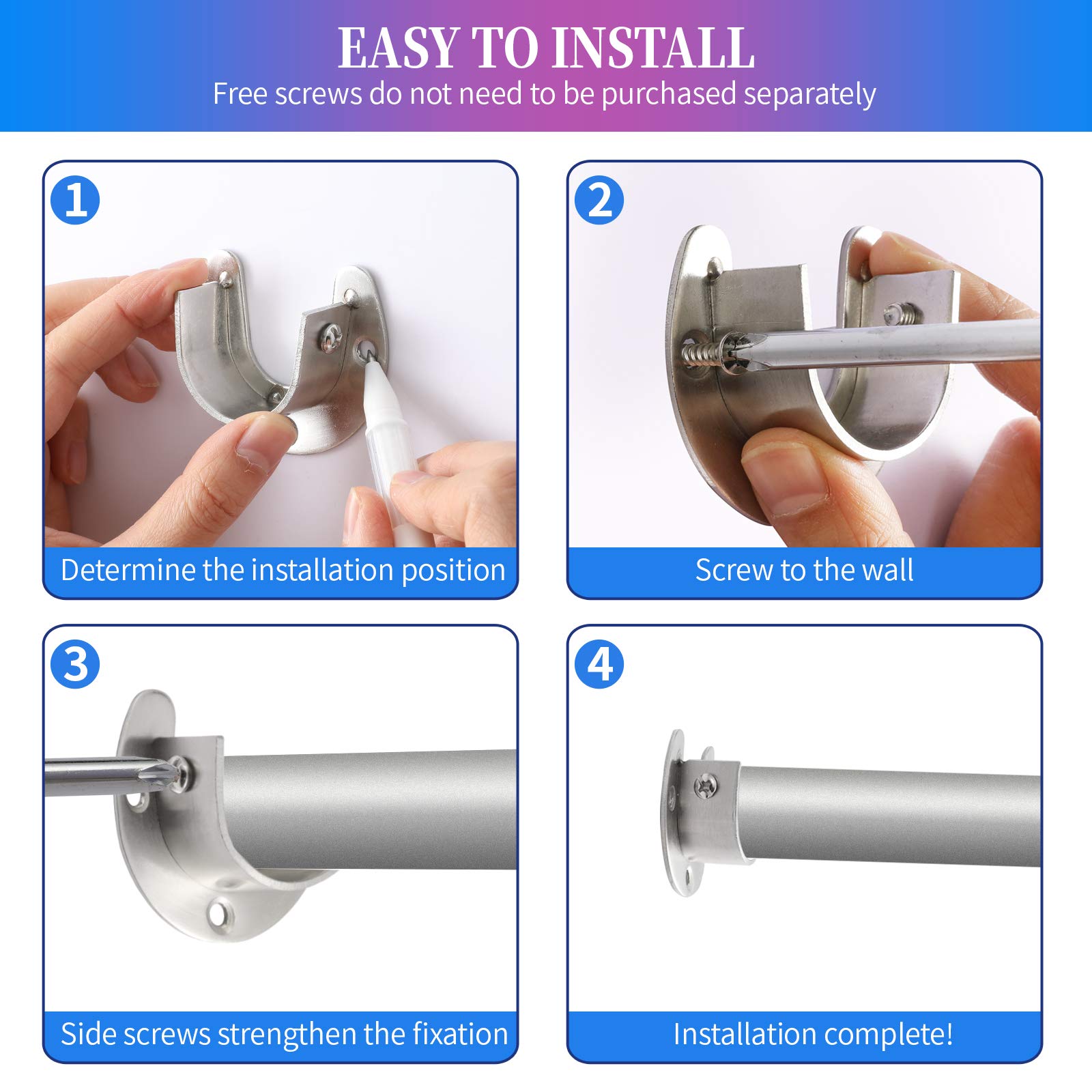 Heavy Duty Closet Rod Brackets - 2 Pack Silver Supports for 1 Inch Rods - Sturdy Shower & Closet Organizer - Perfect for Bedroom, Bathroom & Laundry Room Storage Solutions