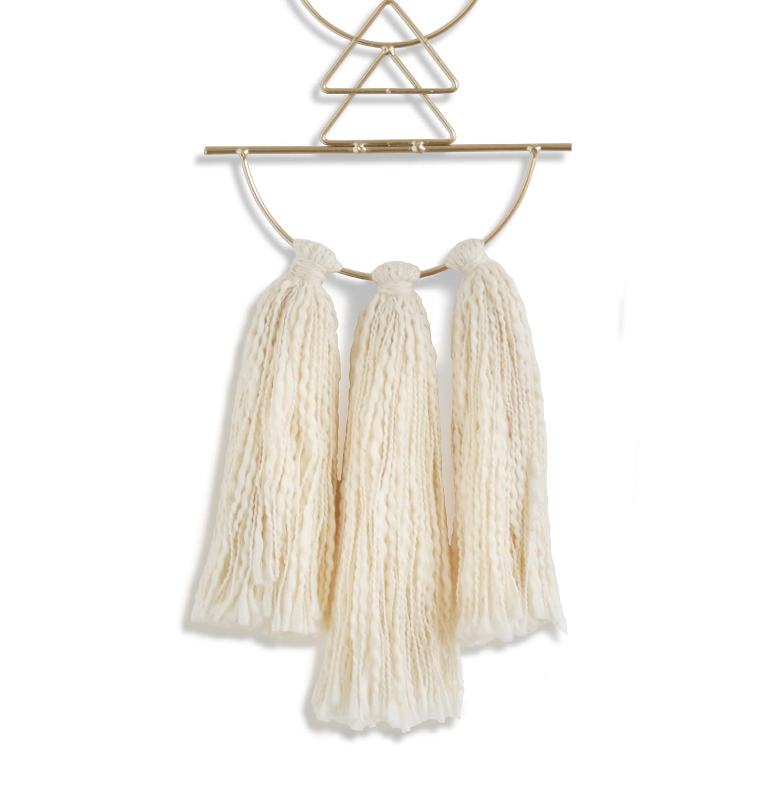 Boho Macrame Wall Hanging - Small Metal Wall Art Decor for Living Room & Bedroom - Ivory 13x4.7 Inch - Perfect for Home, Apartment, Nursery & Office Decor