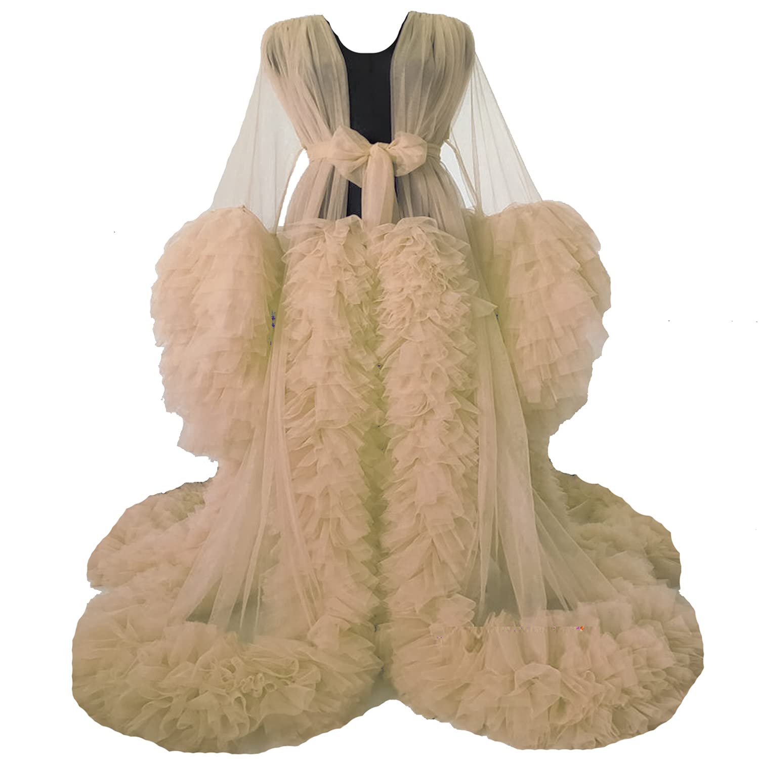 Elegant Tulle Maternity Robe - Long Bridal Nightgown & Pregnancy Bathrobe for Photoshoots, Baby Showers & Hospital Delivery