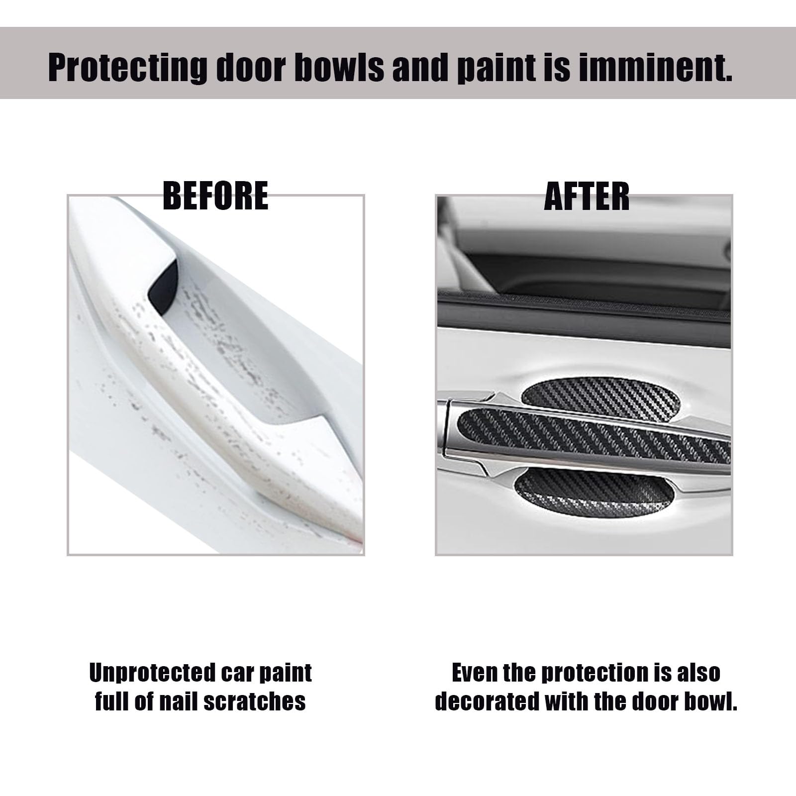 8-Piece Car Door Protection Kit - Scratch-Proof Door Handle Stickers & Carbon Fiber Door Bowl Protectors - Universal Fit for Most Cars, Trucks, Vans (Black) - Prevent Scratches & Keep Your Vehicle Looking New