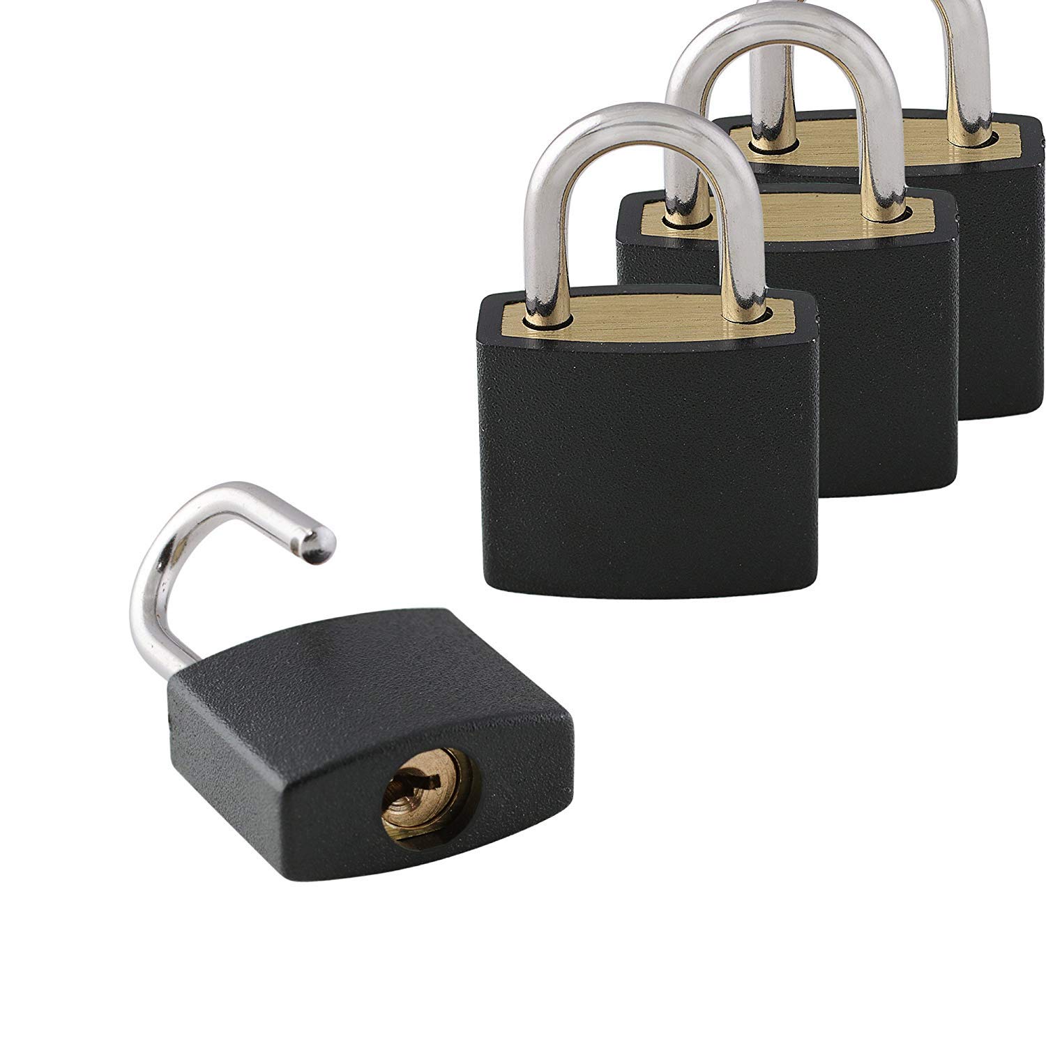 3-Piece Solid Brass Padlock Set - Heavy Duty Metal Locks for Luggage, Backpacks, Jewelry Boxes & School Supplies with Keys & Protective Cover (Small, Black) - Perfect for Travel Security, Home Storage & Classroom Teaching Tools
