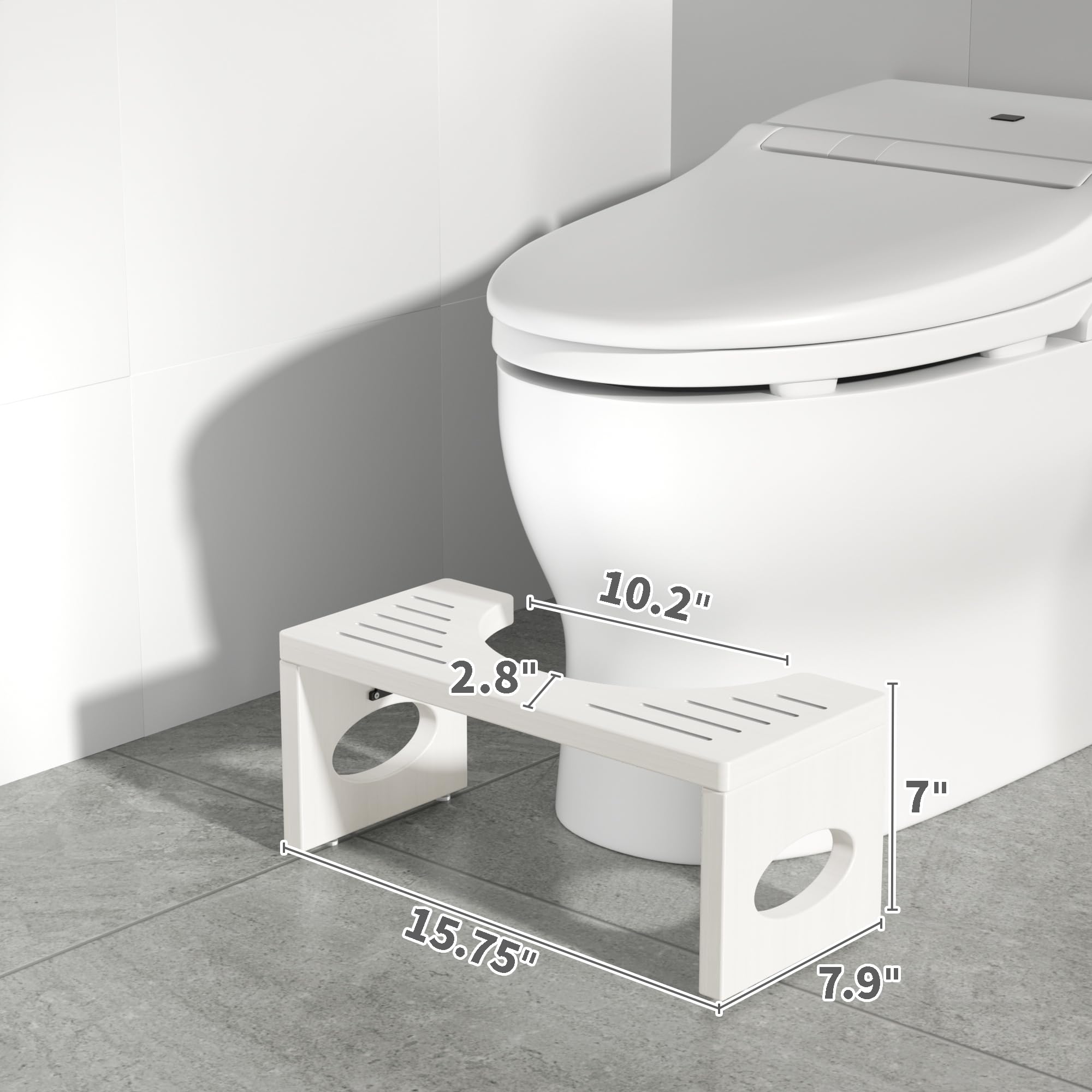 7 Inch Foldable Bamboo Toilet Stool - Ergonomic Squatting Step Stool for Bathroom, Natural White - Perfect for Constipation Relief & Healthy Bowel Movement