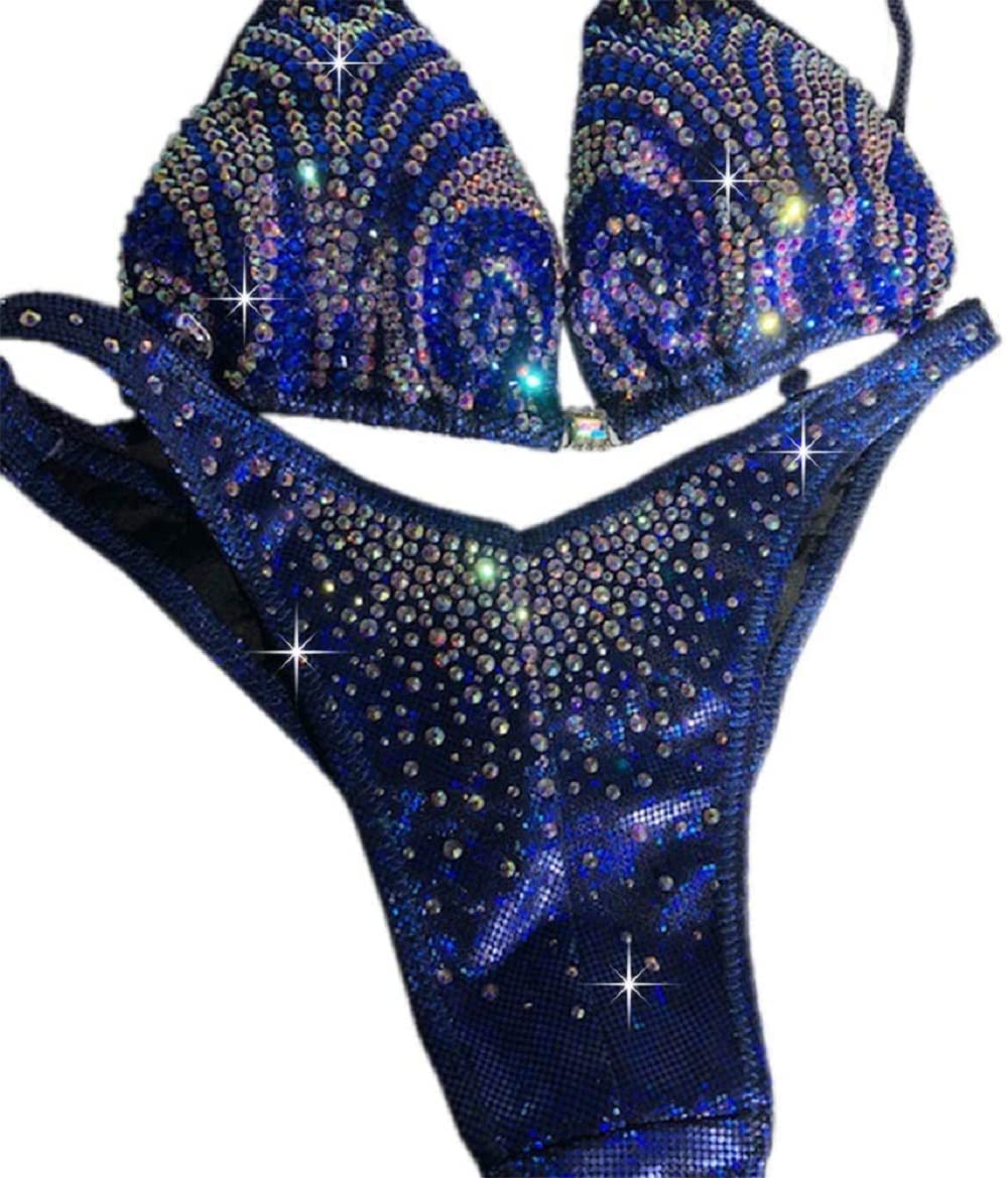 Royal Blue Crystal Bikini - Competition Swimsuit for NPC Physique & Figure Posing | High-Quality Physique Bikini for Bodybuilding, Fitness Shows & Stage Performances