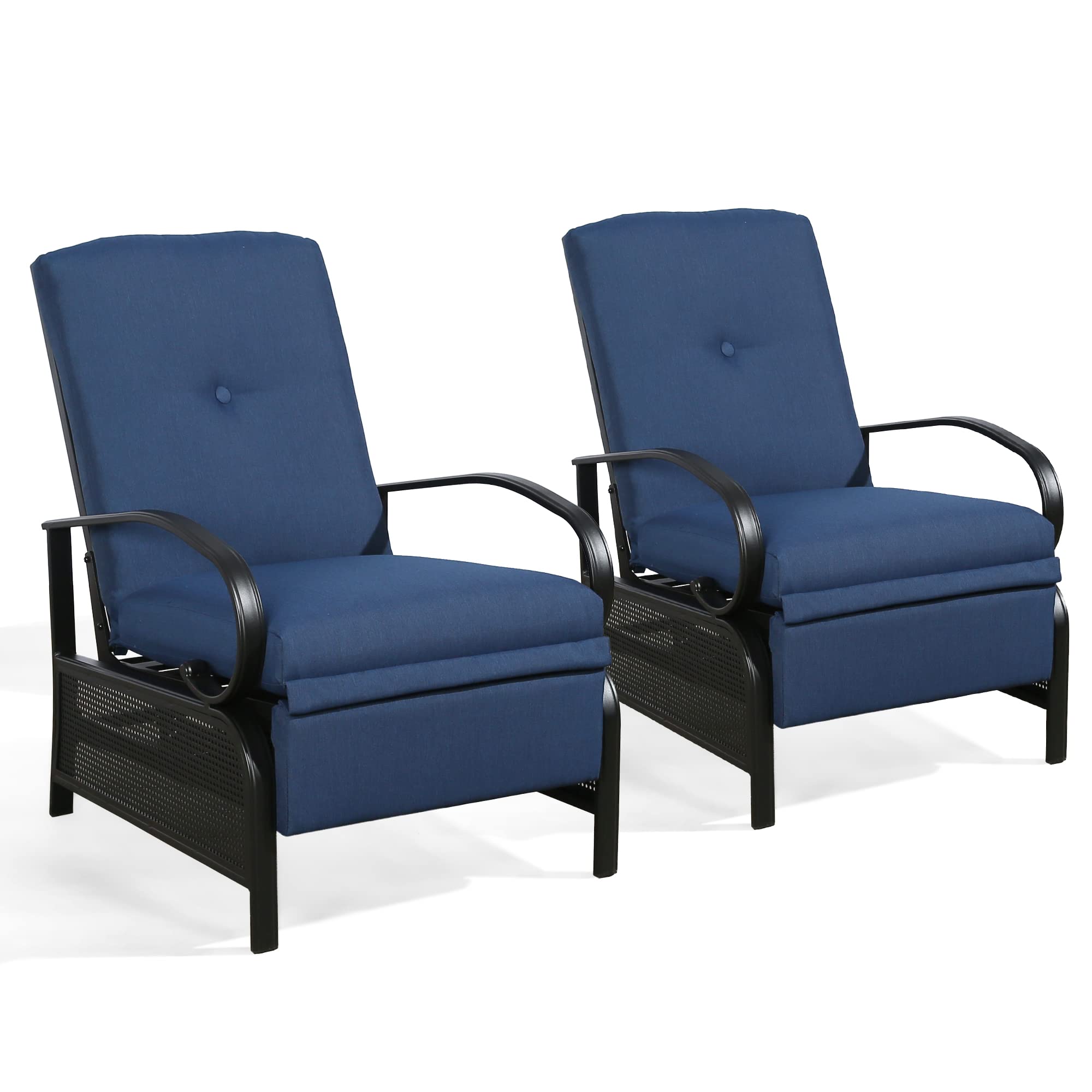 Ulax 2-Piece Adjustable Patio Recliner Chair Set - Outdoor Metal Lounge Reclining Sofa with Thick Cushions (Navy) - Perfect for Poolside, Backyard, Deck & Patio Relaxation