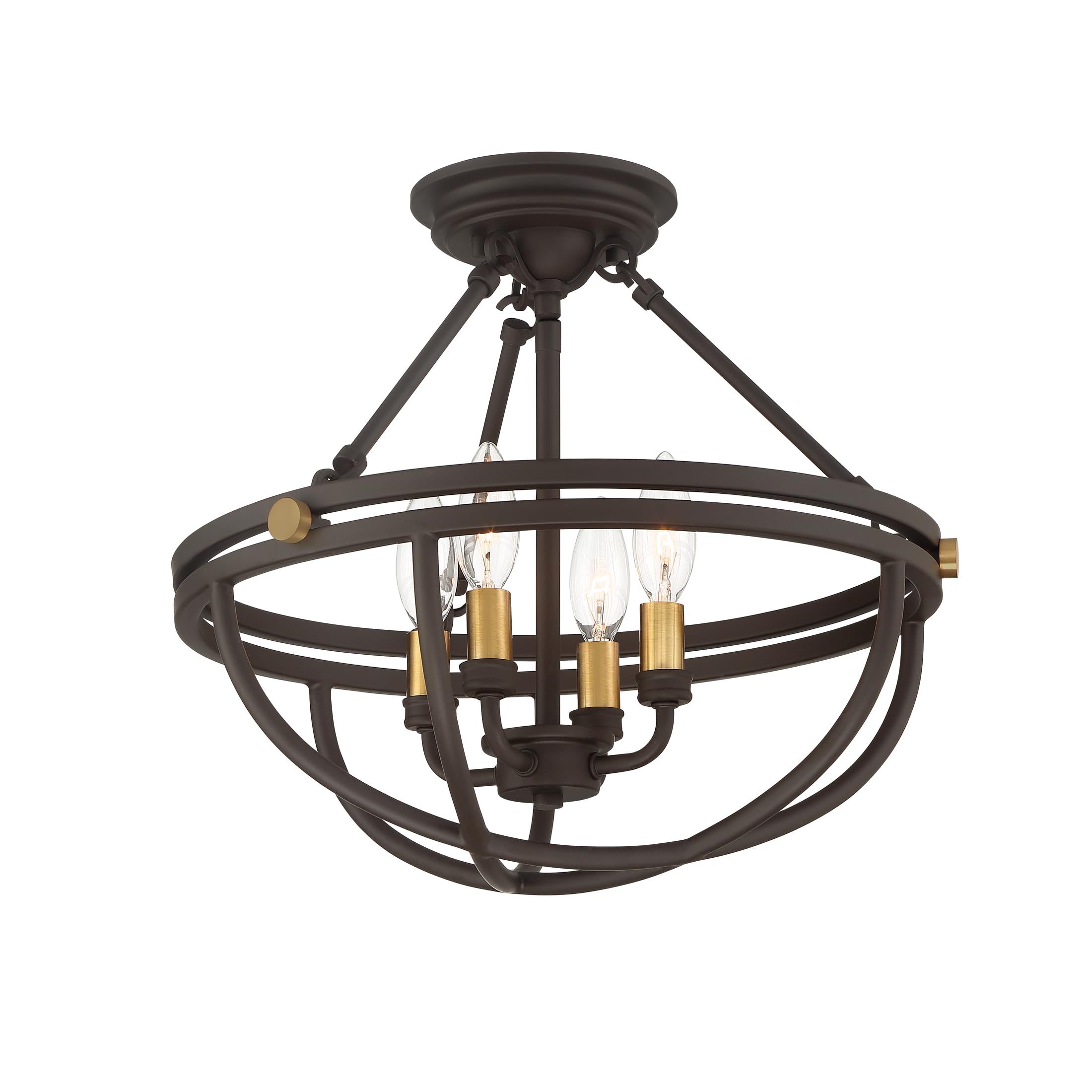 Quoizel Sergeant 4-Light Semi Flush Mount Ceiling Light Fixture - Western Bronze Finish, Resin Construction Modern Chandelier - Sloped Ceiling Compatible Pendant Lighting for Living Room, Bedroom & Dining Room