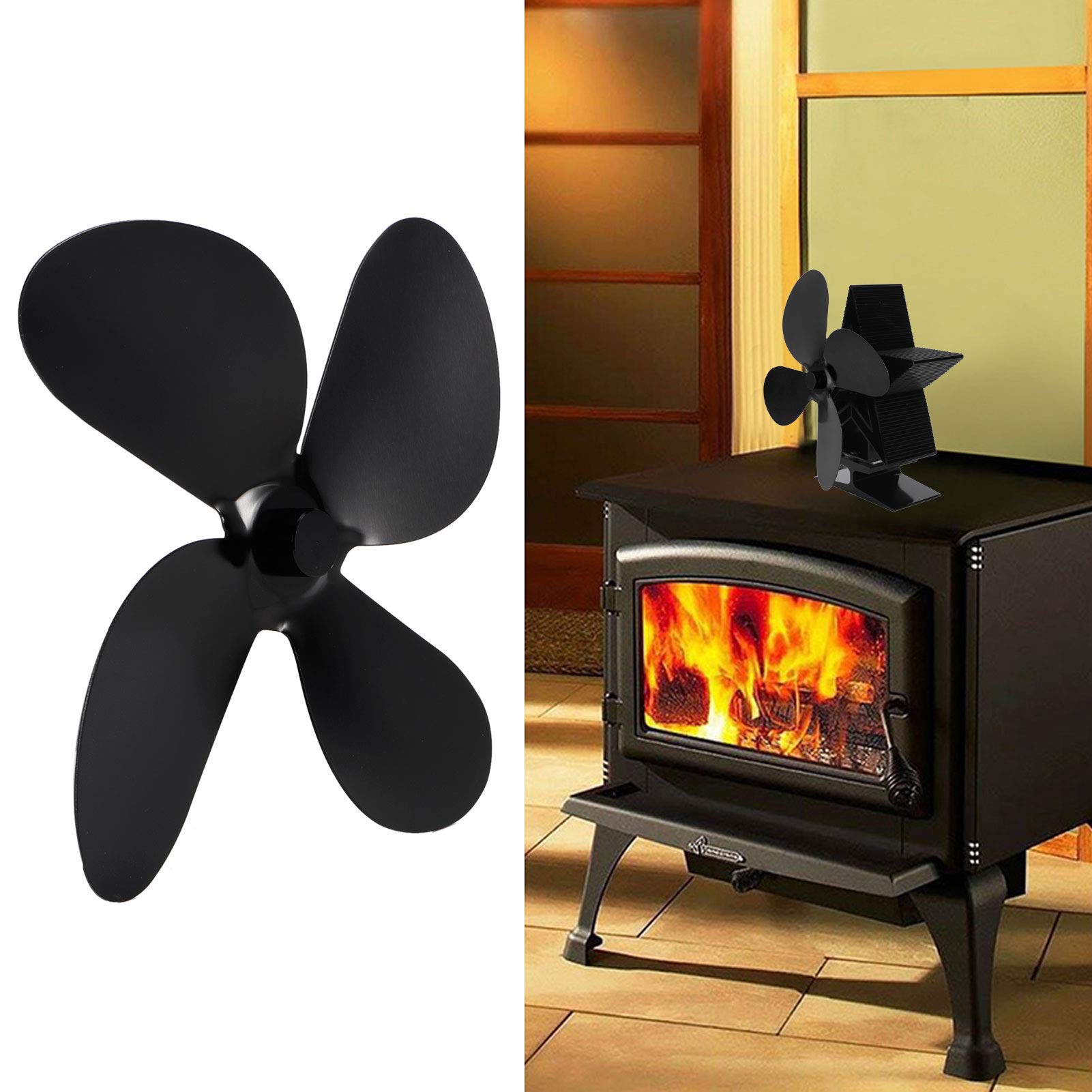 4 Blades Stove Fan Replacement - Compatible with Fireplace & Home Stove Accessories - Efficient Heat Distribution for Cozy Winter Nights (#1)