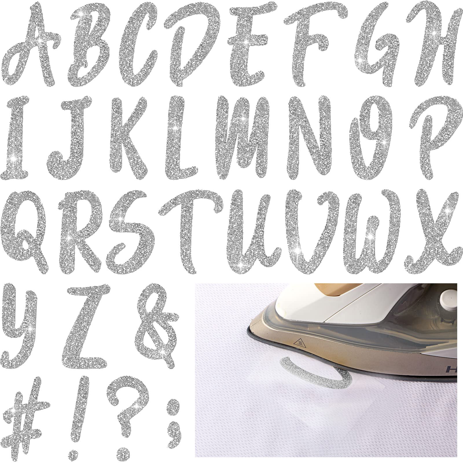 Outus 279-Piece Graduation Iron-On Letters Set - 1.5 Inch A-Z Flock Alphabet for DIY Cap Decoration (Glitter Silver) | Perfect for Graduation Caps, T-Shirts, Bags & Craft Projects