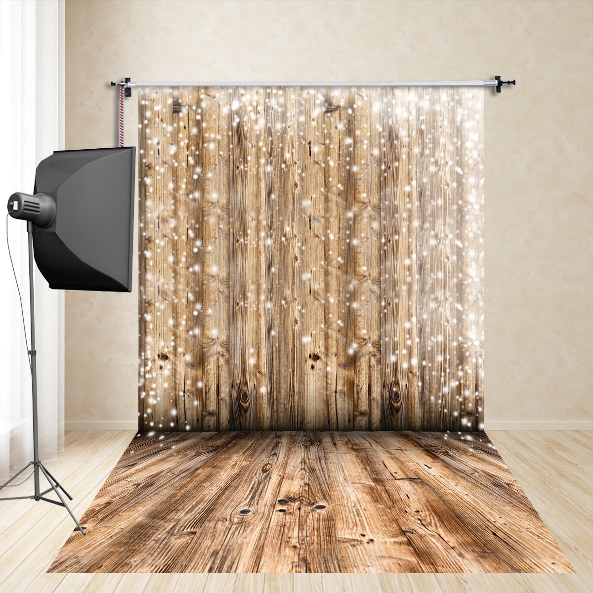 Christmas Photography Backdrop - Wooden Plank & Snowflakes for Party Photo Booth & Wall Decor