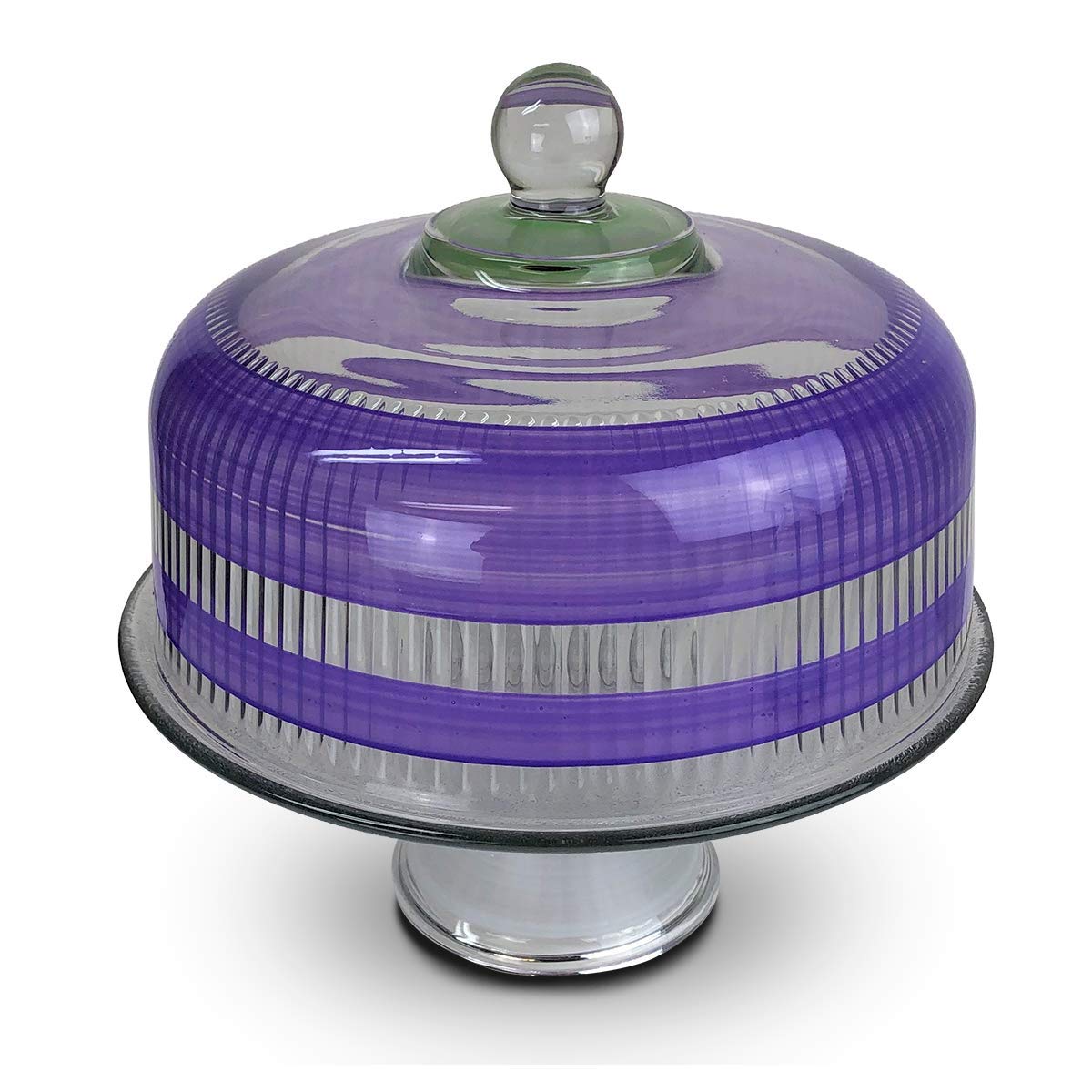 Hand Painted Glass Cake Stand with Lid - Cape Cod Cottage Purple Collection - Unique Decorative Cake Dome for Desserts & Parties - Elegant Kitchen Table Décor for Weddings, Tea Time & Home Display