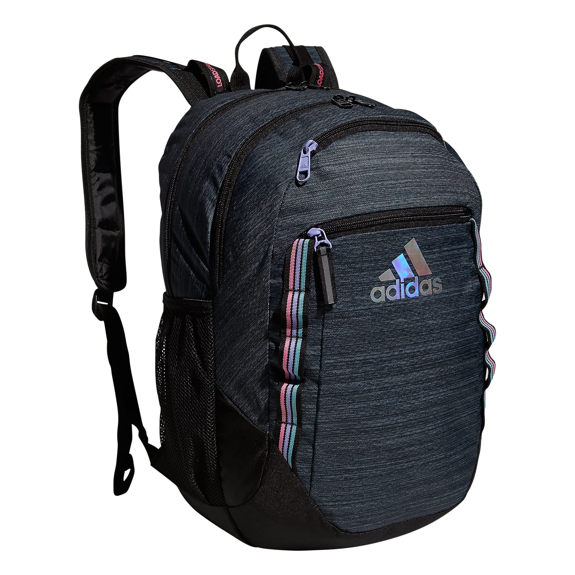Adidas Excel Backpack - Durable Large School & Travel Backpack for Students, Laptop Bag with Multi-Stripe Webbing (Black/Snowglobe) - Perfect for College, Work & Gym Use