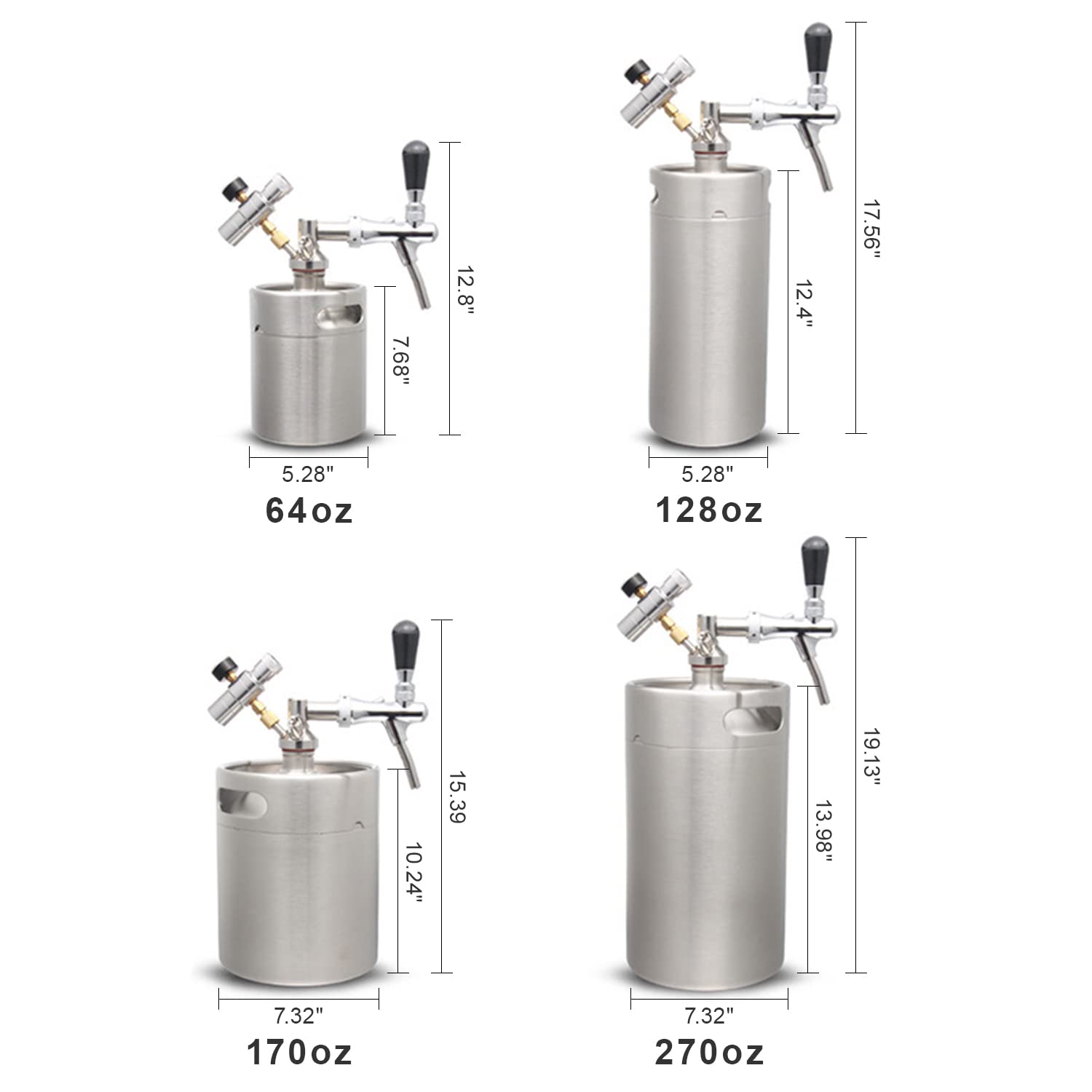 YUEWO 128OZ Mini Beer Keg - 304 Stainless Steel Pressurized Growler Tap System with CO2 Regulator | Portable Draft Beer Dispenser for Homebrew & Craft Beer | Perfect for Parties, Camping & Outdoor Events
