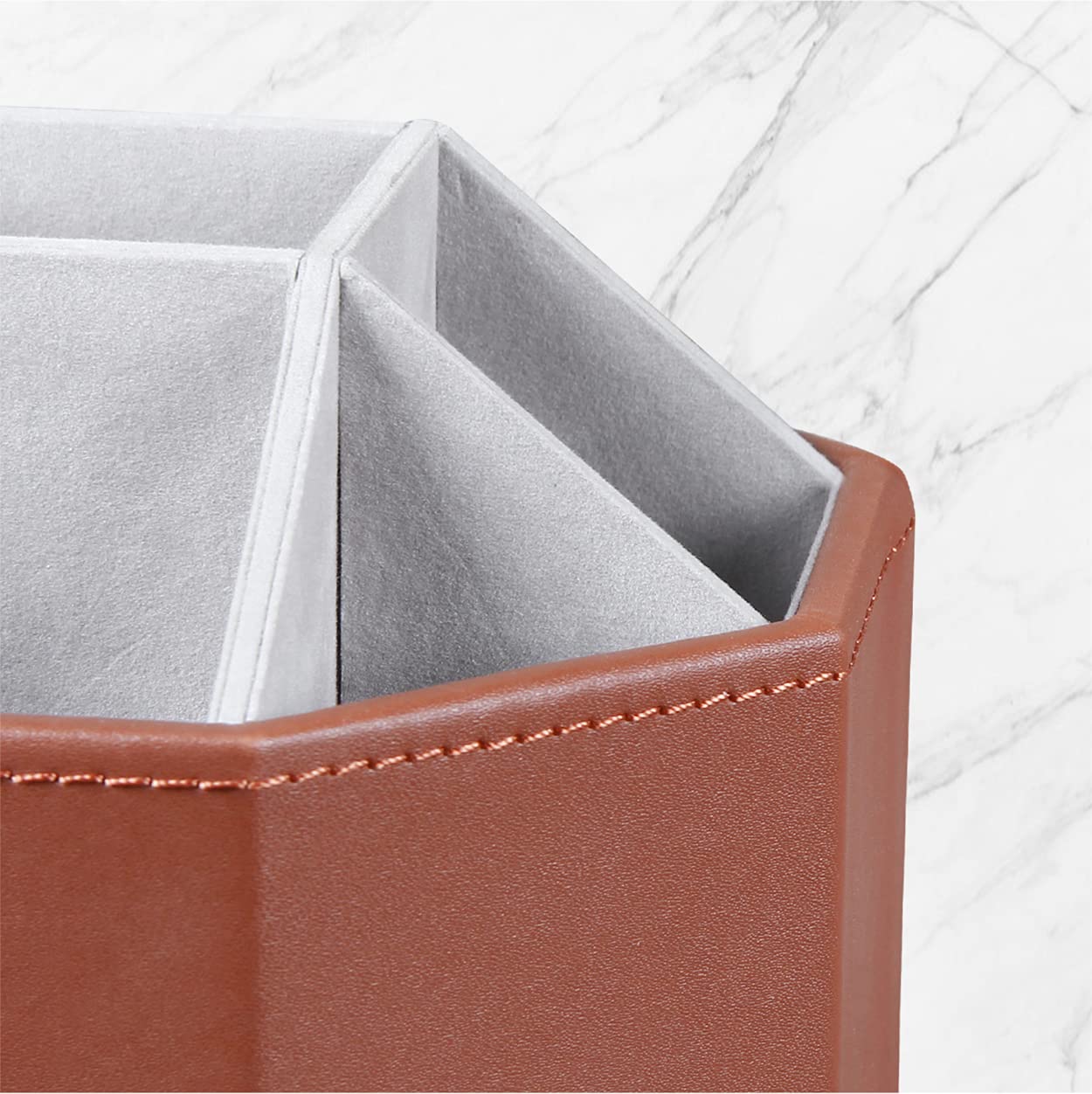 Rotating 9-Slot Pen Holder for Desk - PU Leather Desk Organizer with Swivel Base for Office Stationery, Remote Controls & Accessories - Perfect for Home Office, Living Room & Bedside Table Storage