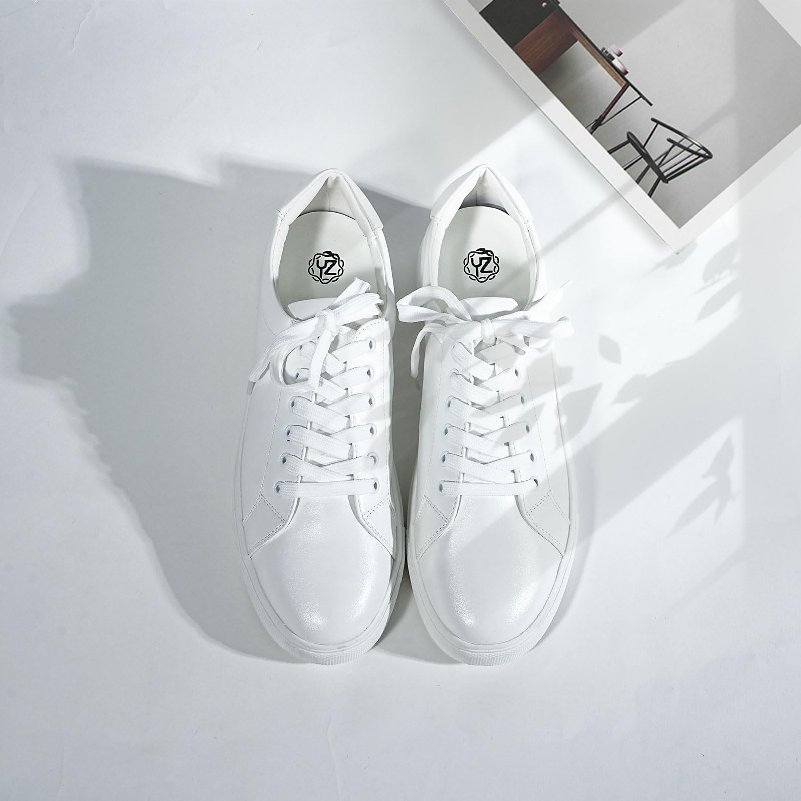 YZ Classic White Sneakers for Women - PU Leather Tennis Shoes, Low Top Casual Walking Shoes | Perfect for Work, Gym & Everyday Wear