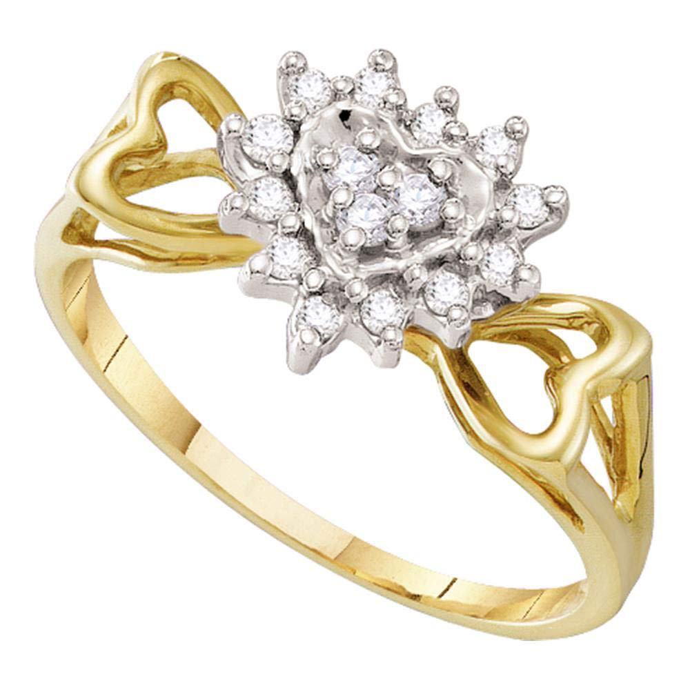 Dazzlingrock Collection 10k Yellow Gold Women's Round Diamond Heart Cluster Ring 1/5 CTW - Perfect for Valentine's Day Gifts, Anniversary Presents & Romantic Occasions
