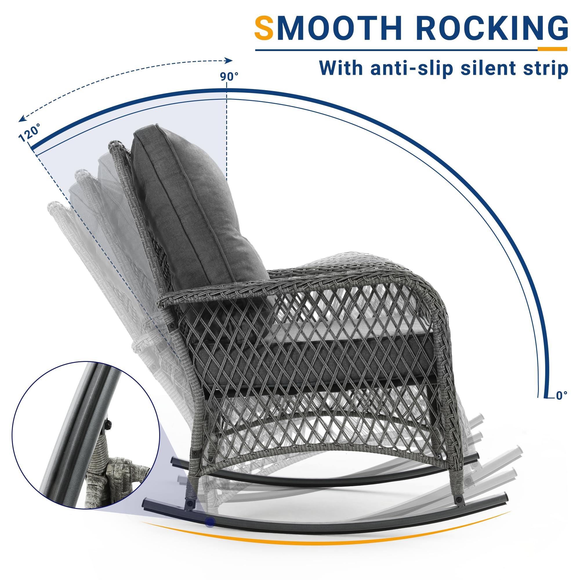 UDPATIO 3-Piece Wicker Outdoor Rocking Chair Set with 2 Rockers & Side Table - 4