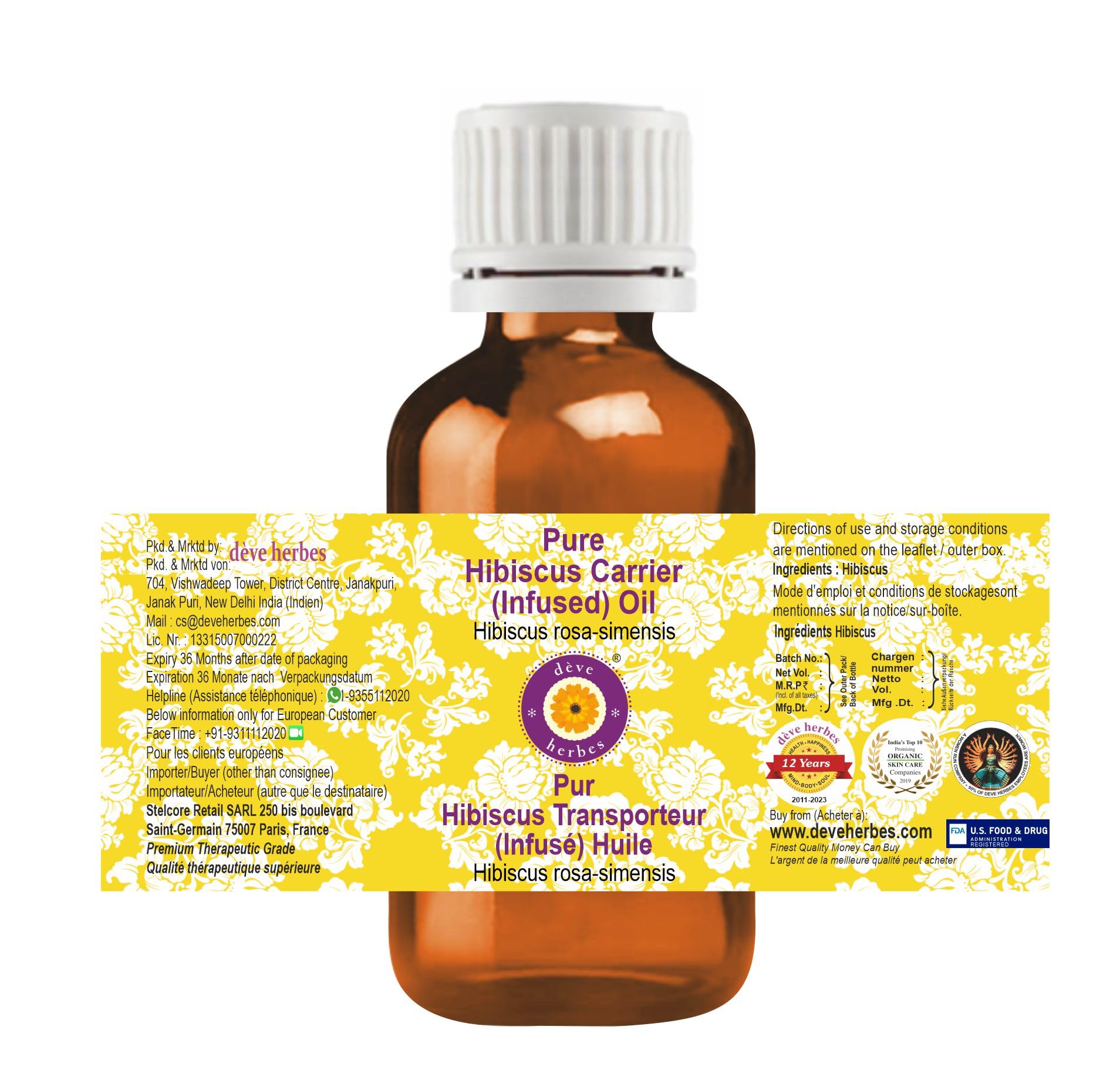 Pure Hibiscus Infused Carrier Oil (Hibiscus rosa-sinensis) - 5ml Natural Therapeutic Grade for Skin & Hair Care - Perfect for Aromatherapy, Massage & DIY Beauty Products