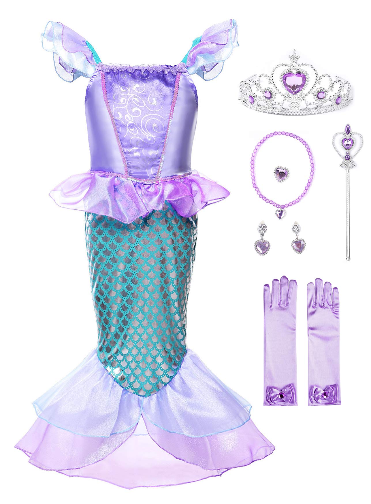 JerrisApparel Girls Princess Mermaid Costume - Sparkly Sequin Party Dress for Halloween, Cosplay & Birthday Celebrations | Perfect for Dress-Up, Photo Shoots & Themed Events