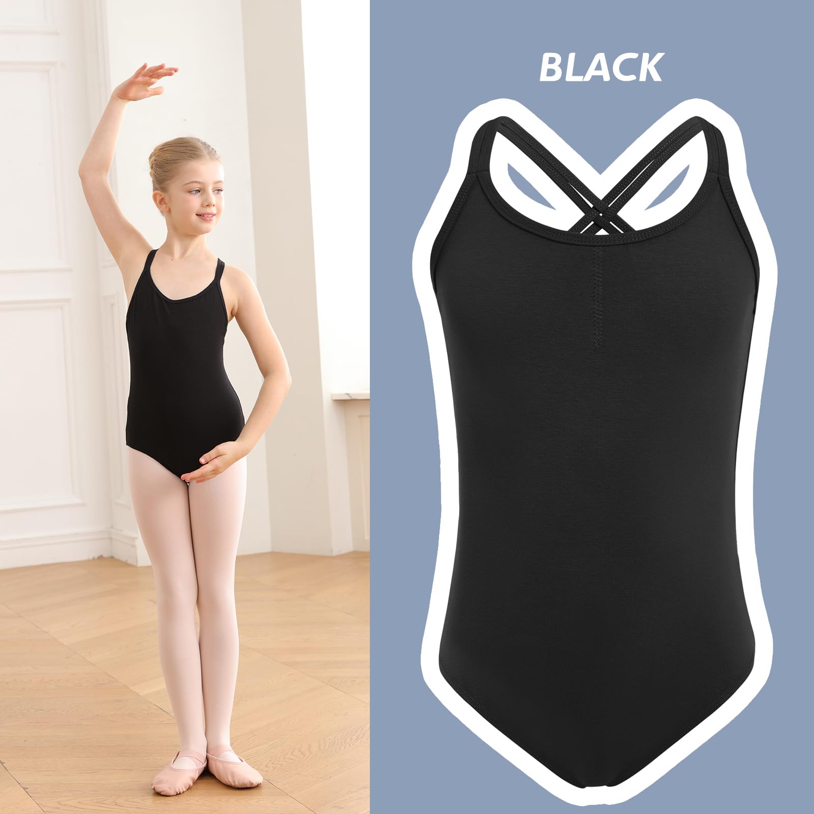 HiDance Cotton Camisole Ballet Leotards for Girls, Toddlers & Kids - Double Strap Gymnastics & Dancewear for Ballet Classes, Recitals & Practice - Soft & Comfortable Leotards for Young Dancers
