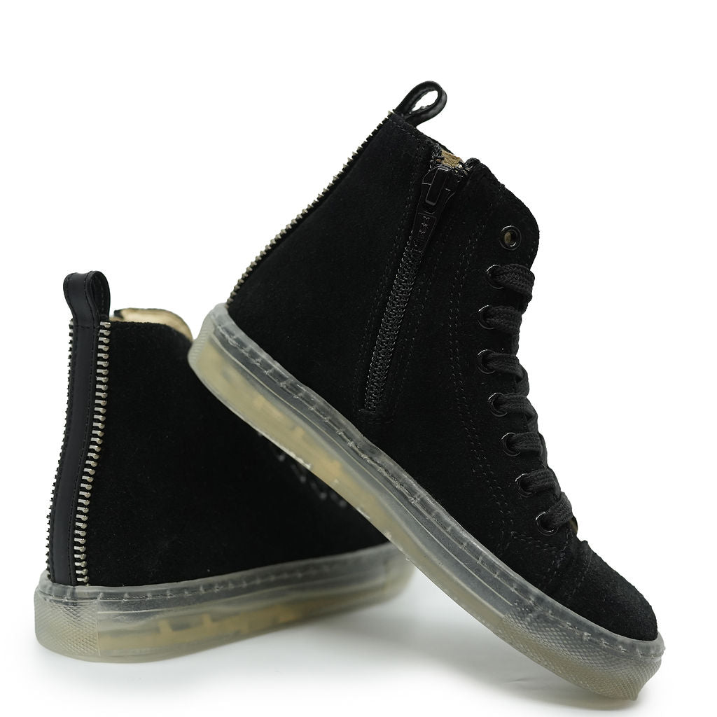 Blublonc Black Suede Clear Sole Zipper Hi Top Sneakers for Women - Trendy Chunky Platform Shoes with Comfortable Cushioning, Perfect for Streetwear, Casual Outfits & Fashion Statements
