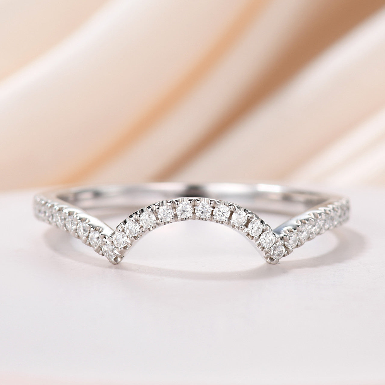 18K White Gold Natural Diamond Arched Accent Wedding Band - Elegant Bridal Ring for Engagement, Anniversary & Special Occasions