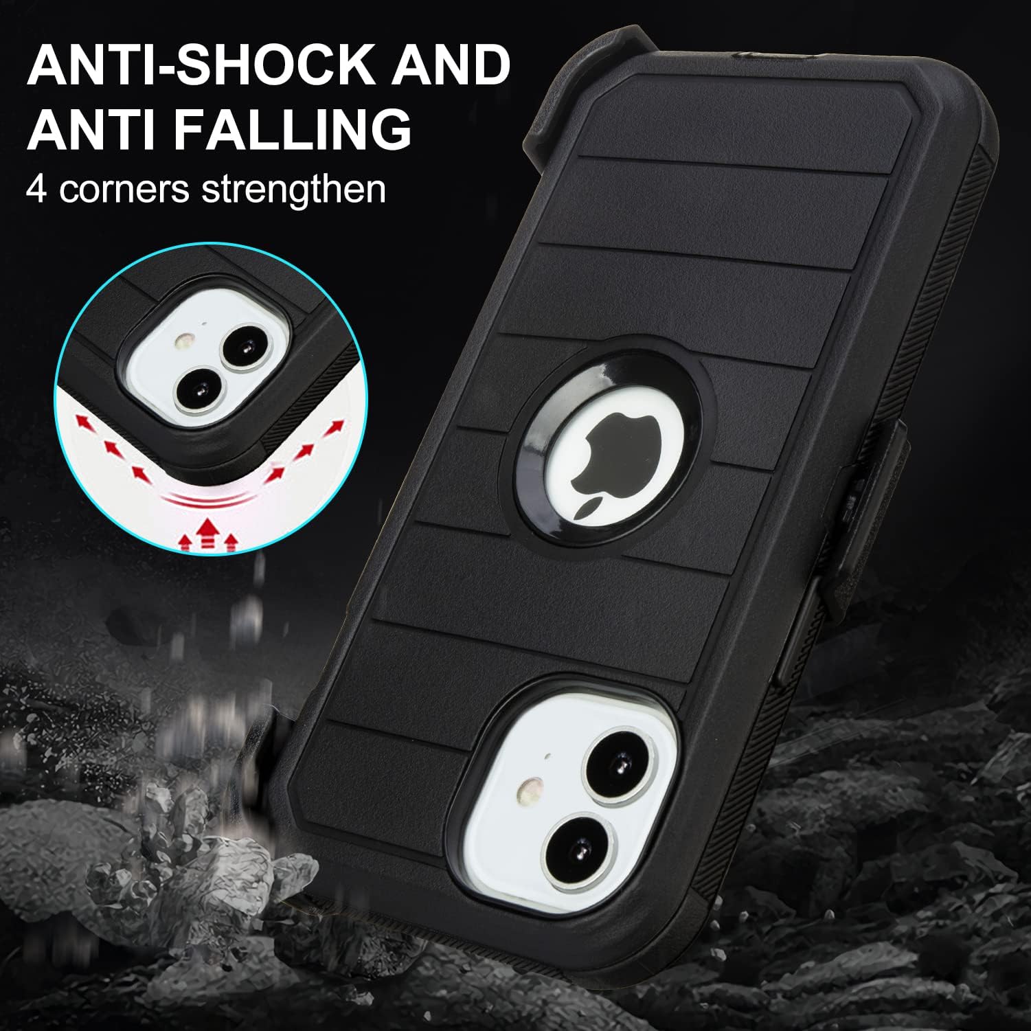 Rugged iPhone 11 Case with Clip & Kickstand - Heavy Duty Full Body Protection, 2-Layer Sturdy Design for Defender Holster (Black) | Perfect for Outdoor Adventures, Construction Work & Extreme Sports