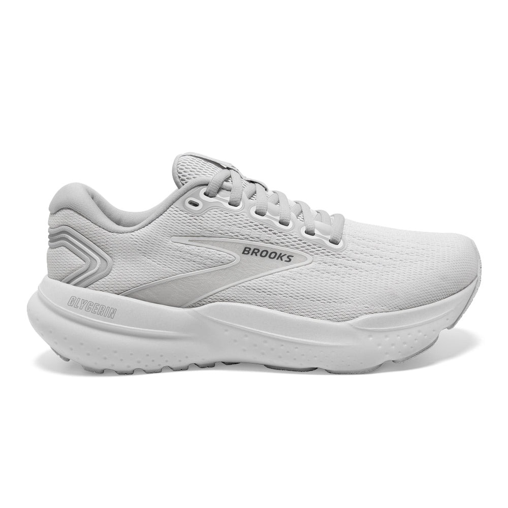 Brooks Glycerin 21 Men's Running Shoes - White/White/Grey - Size 12.5 D Medium - Cushioned Road Running & Jogging Shoes for Men