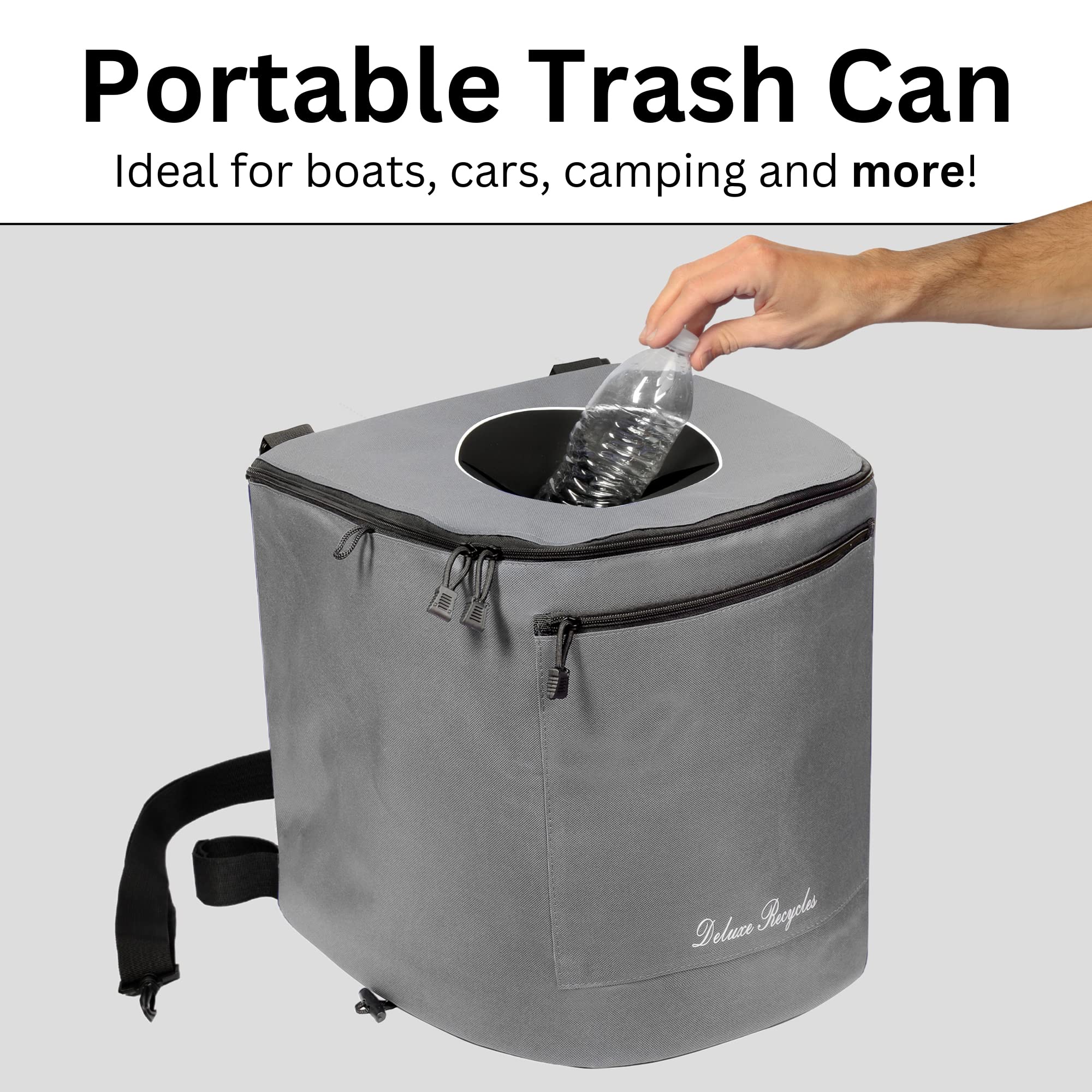 Collapsible 8 Gallon Portable Trash Can for Boating, Camping, Kayaking & Fishing - Durable Waterproof Waste Bin with Inner Liner - Essential Boat, Beach & Hiking Accessories (Grey) | Perfect for Outdoor Adventures, Marine Use & RV Trips