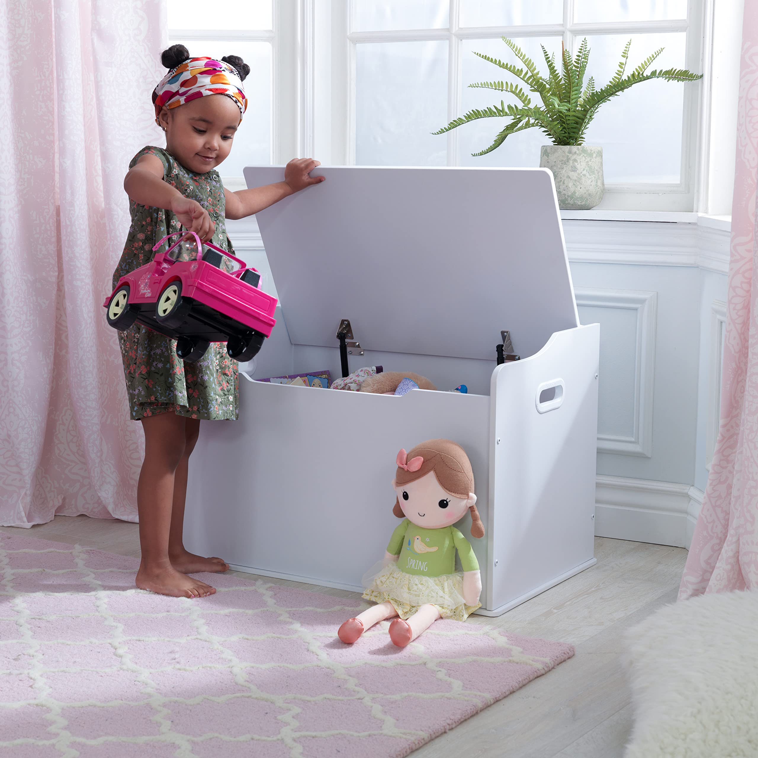 KidKraft Austin Wooden Toy Storage Box with Bench Seat & Safety Hinged Lid - White Kids Furniture for Bedroom & Playroom - Perfect Gift for Toddlers Age 3+ (Amazon Exclusive) - Ideal for Organizing Toys, Books & Nursery Essentials