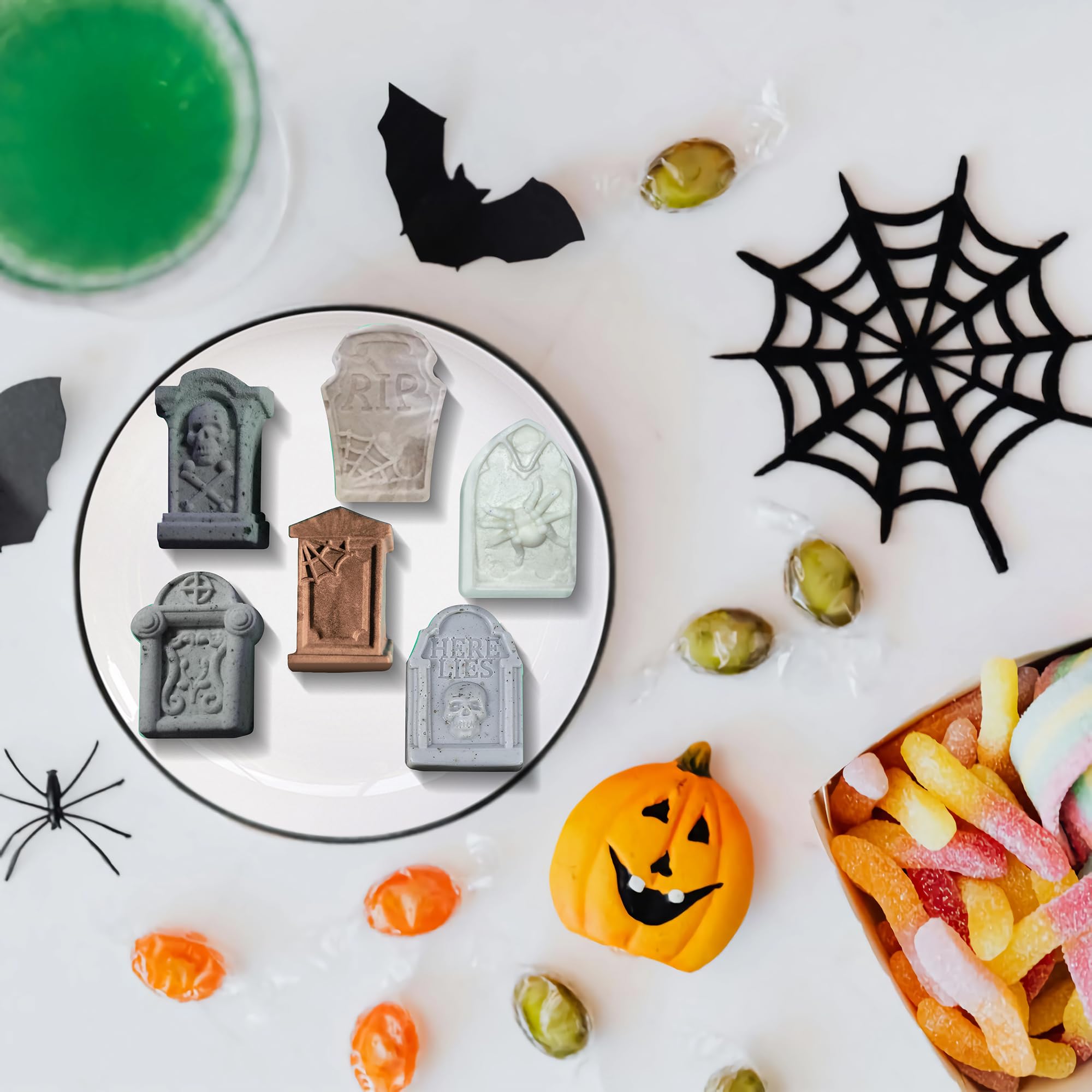 Halloween Silicone Mold Set of 2 - RIP Gravestone Ice Cube Tray for Chocolate, Candy, Jello, Cake & Soap Making - Perfect for Spooky Party Decor & DIY Halloween Treats