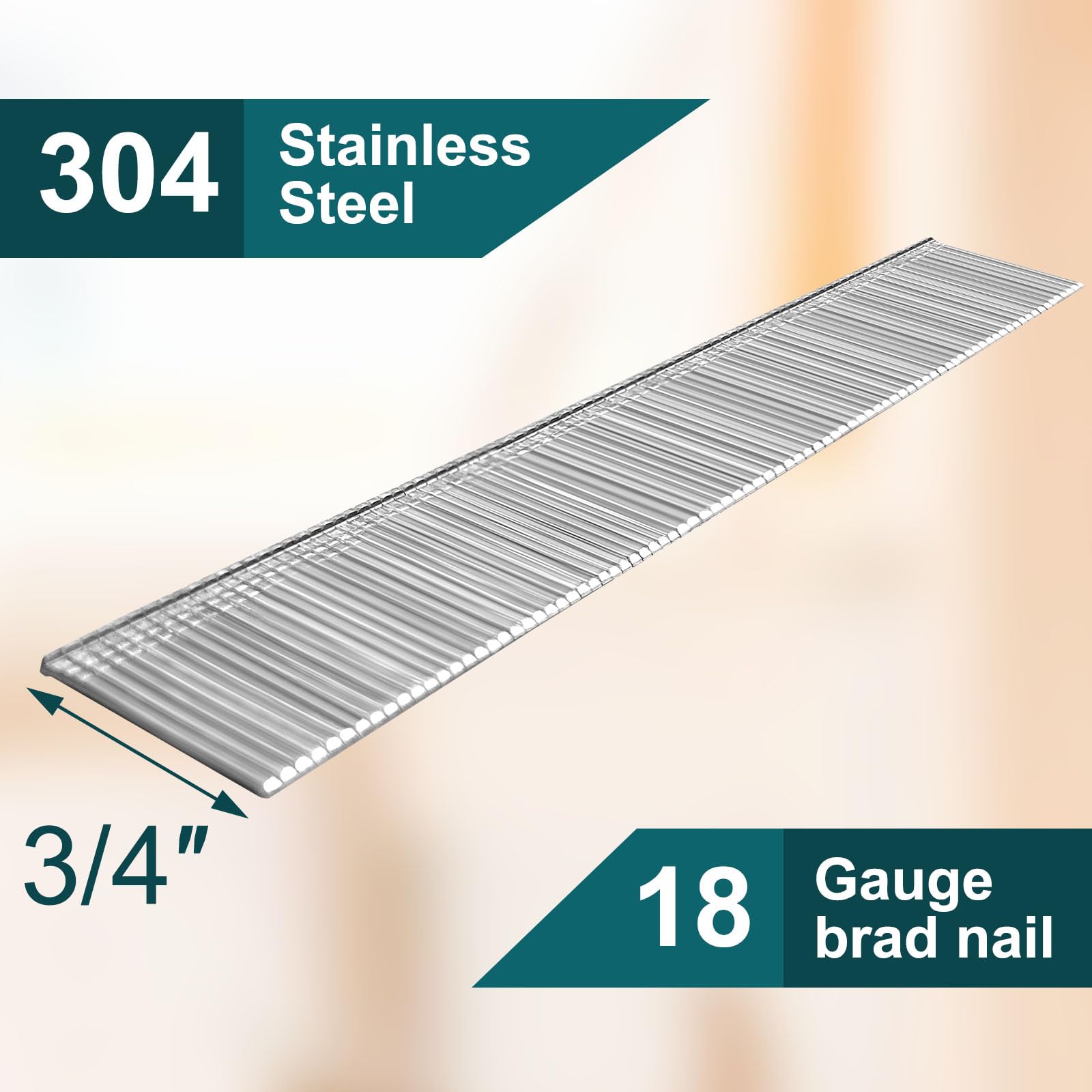 18 Gauge Brad Nails 304 Stainless Steel - 3/4 Inch 18GA Nails for Pneumatic & Electric Nail Guns - Rust-Resistant Finishing Nails for Woodworking, Cabinetry, Trim and DIY Home Projects
