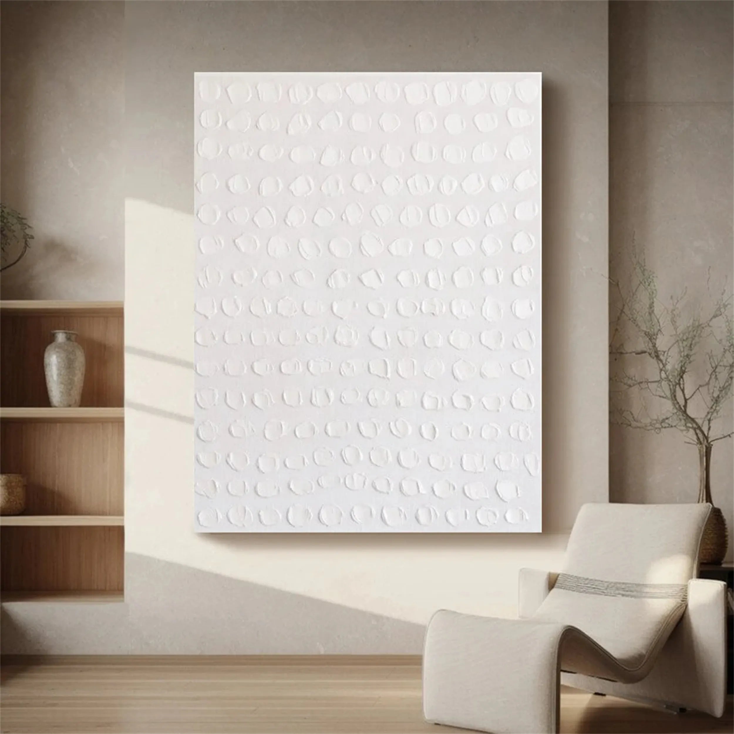 White Minimalist Textured Painting Canvas - Modern Abstract Wall Art for Living Room & Bedroom Decor | Premium Quality #MM199