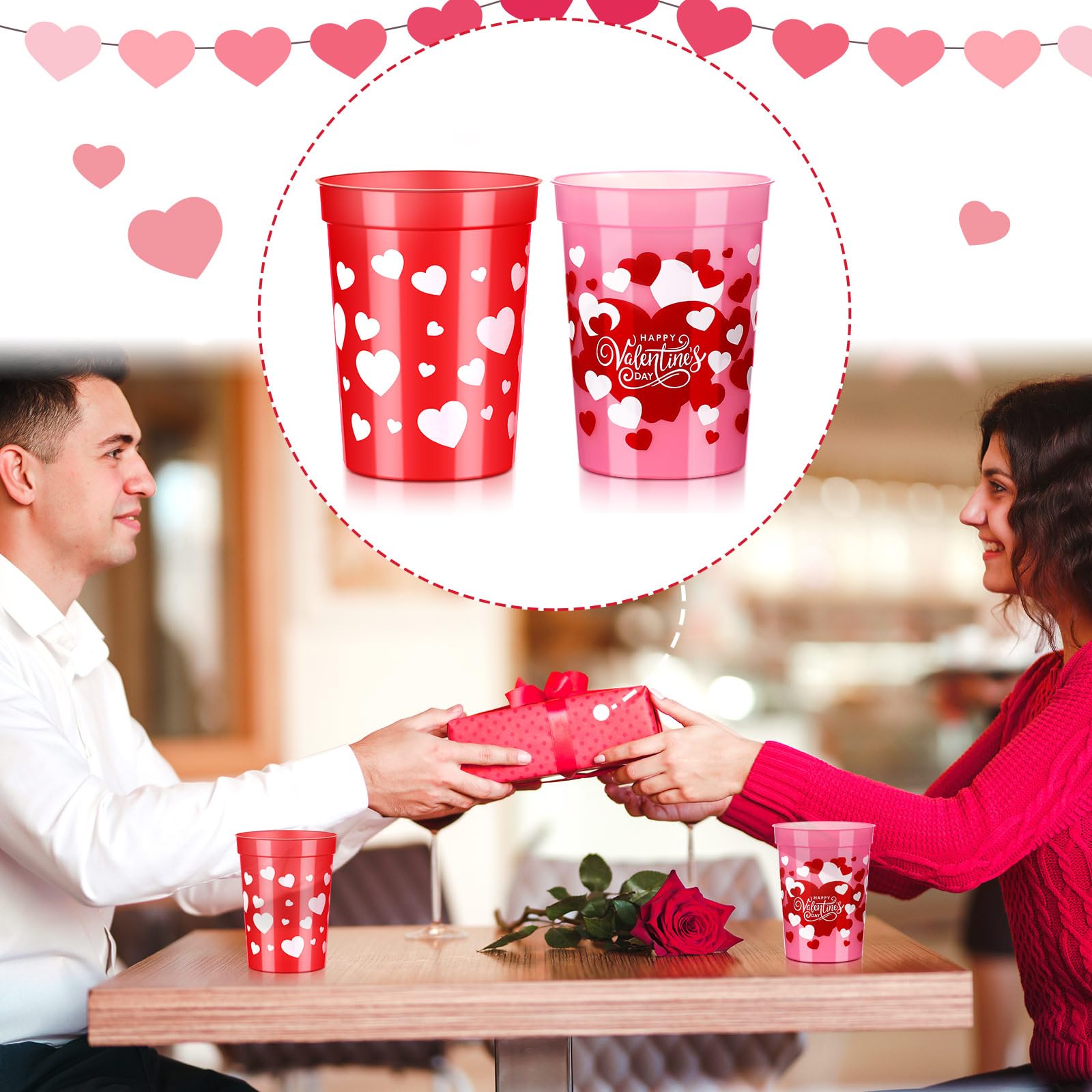 48-Pack Layhit Valentine's Day Plastic Cups - 8oz Reusable Heart-Patterned Drink Tumblers in Red & Pink for Valentine's Parties, Weddings & Celebrations | Bulk Party Supplies for Romantic Events & Couple Gatherings