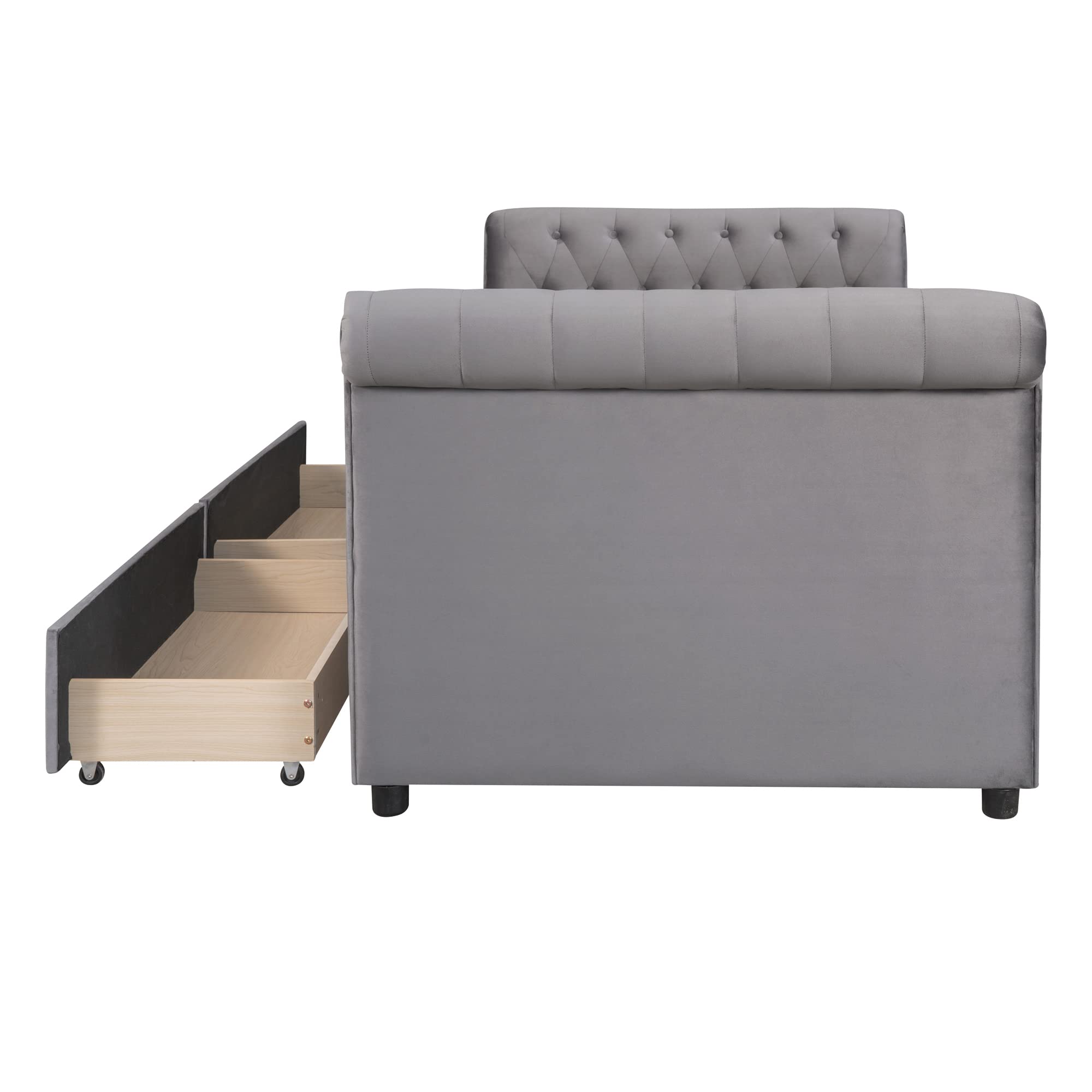Twin Upholstered Daybed with 2 Drawers, Wood Sofa Bed Frame for Kids Teens Boys Girls - Gray | Perfect for Small Spaces, Guest Rooms & Kids' Bedrooms
