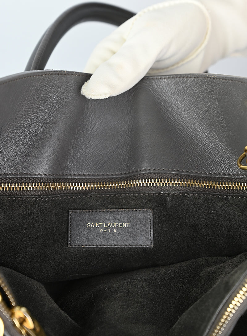 Saint Laurent Sac de Jour Medium Grey Leather Handbag - Luxury Tote Bag for Women, Work & Travel