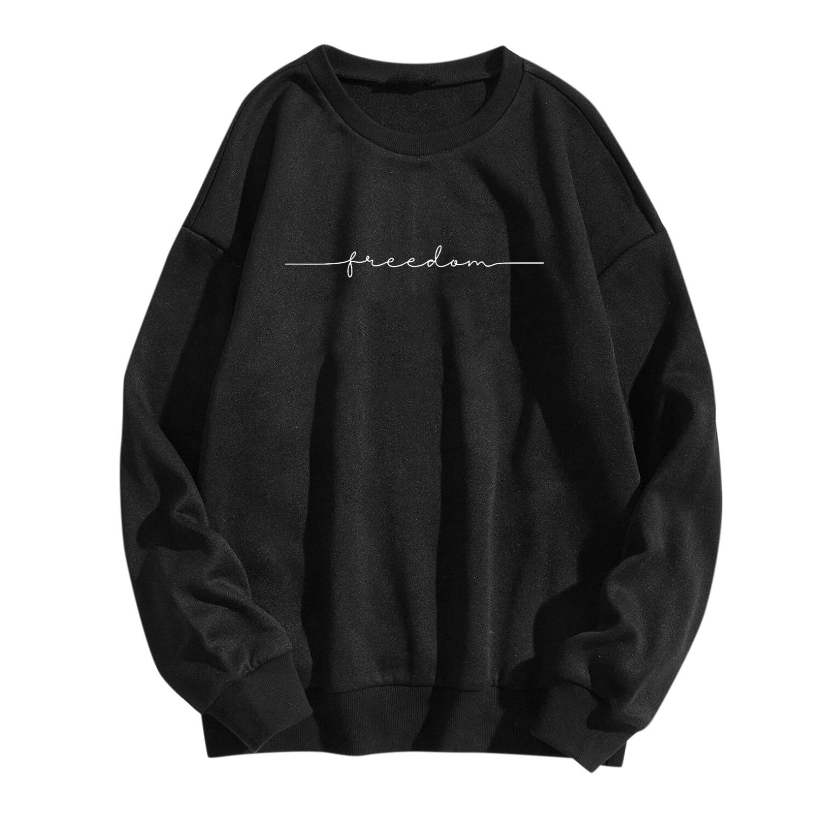 Women's Casual Letter Print Pullover Sweatshirt - Soft Long Sleeve O-Neck Top for Everyday Wear (Black, XS) | Perfect for Lounge, Workout & Street Style Fashion
