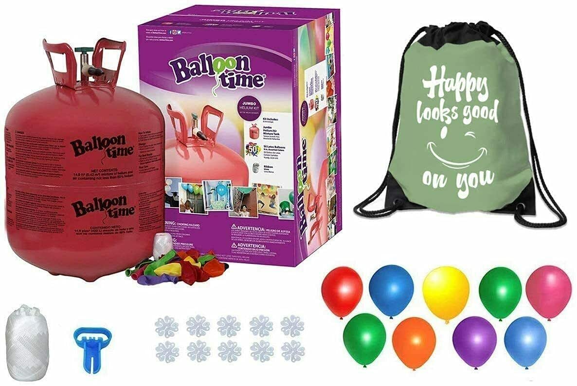Balloon Time Disposable Helium Tank 14.9 cu.ft - 50 Latex Balloons Kit with Tying Tool & Curling Ribbon for Birthday Parties, Baby Showers & Special Events