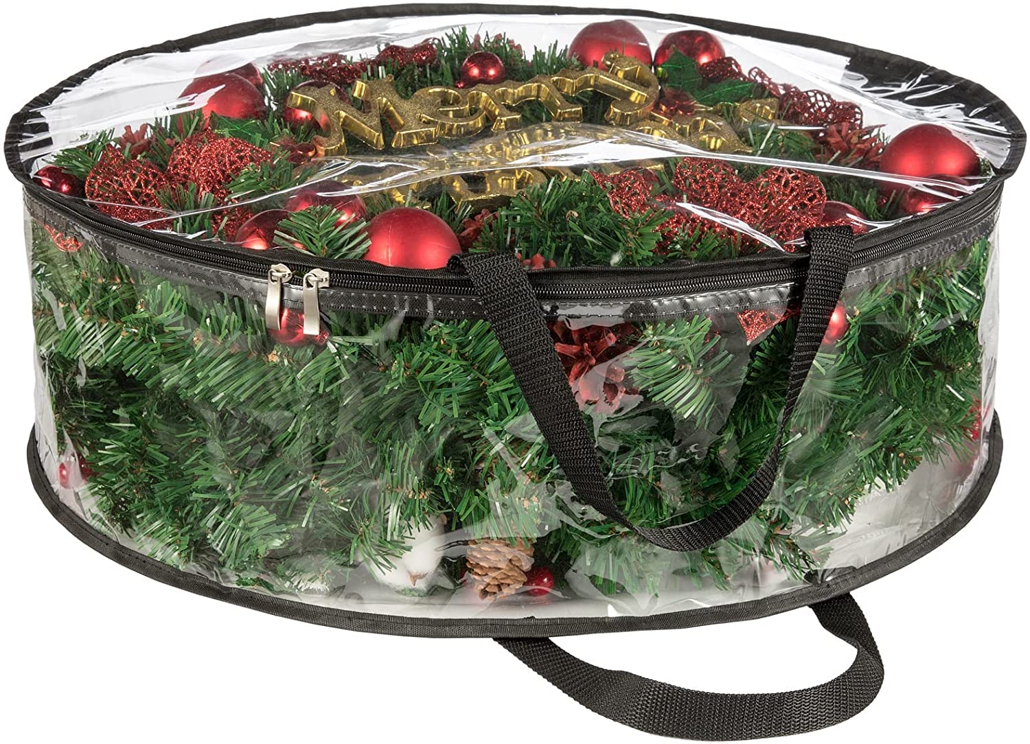 Christmas Wreath Storage Bag - Clear Durable Wreath Organizer with Dual Zippers & Handles for Holiday Decorations - Perfect for Xmas, Thanksgiving & Seasonal Artificial Wreath Storage (Home Organization Solution)