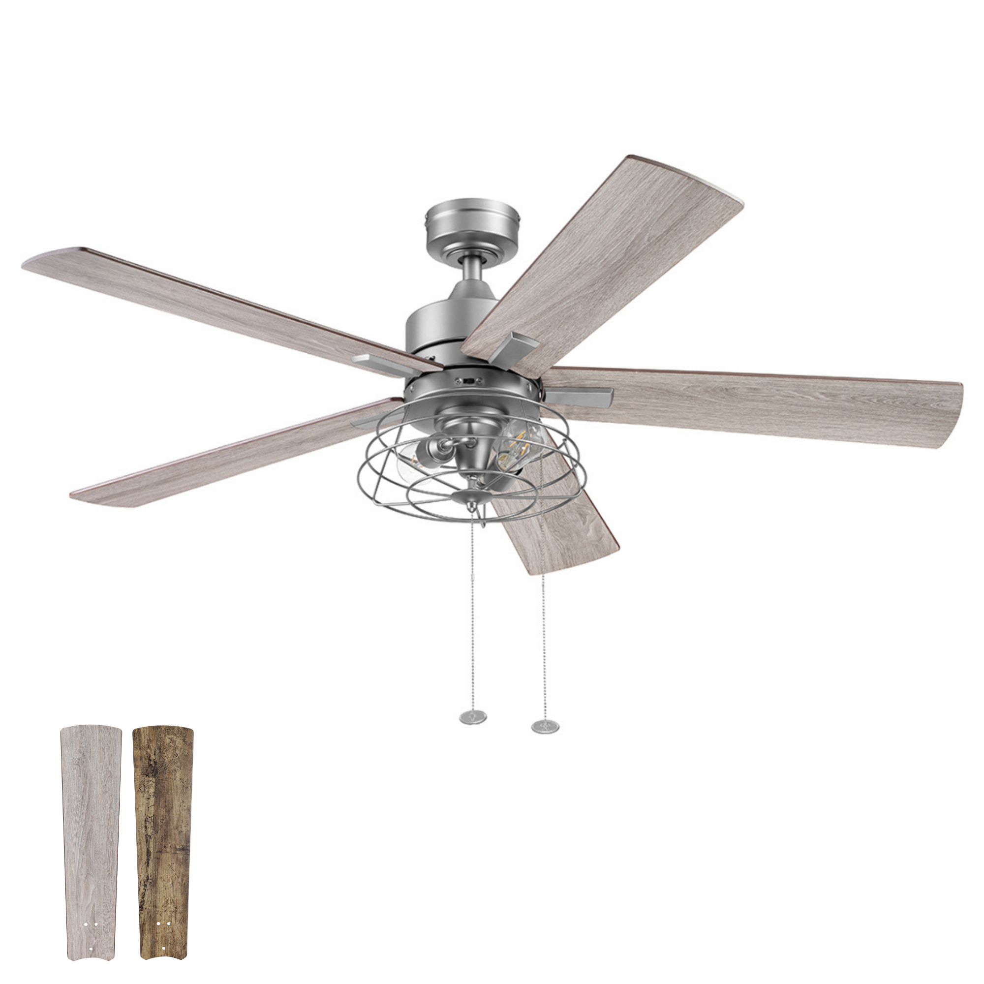 52 Inch Marshall Pewter Ceiling Fan with Pull Chain - Modern Indoor Cooling Fan for Living Room, Bedroom, and Office