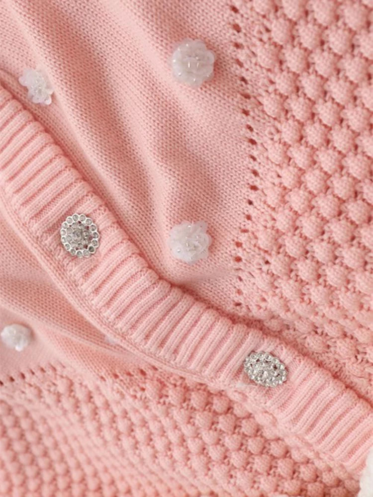 Vintage 3D Floral Knit Crop Cardigan for Women - Long Sleeve Button Up Sweater | Perfect for Fall Fashion, Date Nights & Office Wear