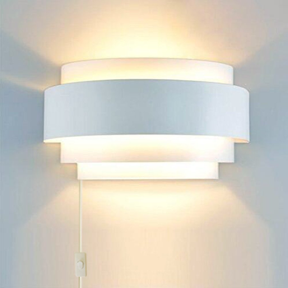 Modern LED Plug-in Wall Sconce Light with On/Off Switch - Up Down Lighting for Living Room, Hallway & Bedroom - Warm White (E26 Base, Bulb Not Included) | Perfect for Ambient Lighting & Home Decor