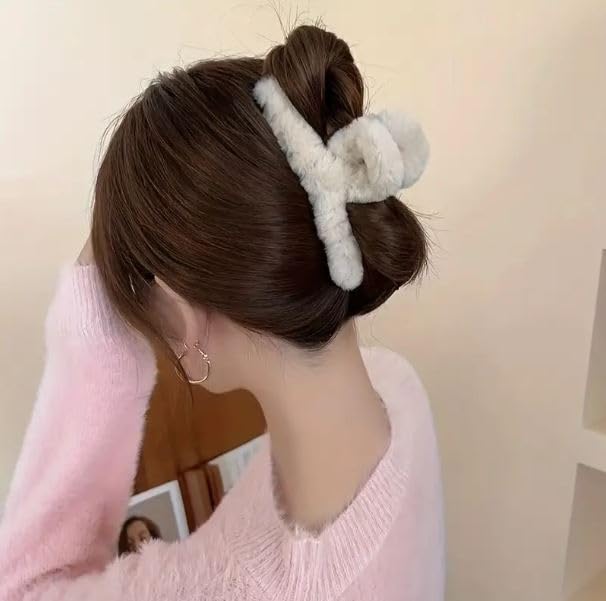 Elegant Faux Fur Plush Hair Claw Clips - 4 Pack Acrylic Women's Hair Accessories for Ponytails, Buns & Everyday Styling