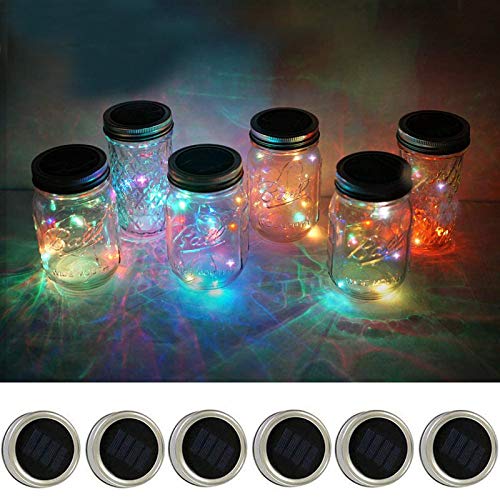 Solar Mason Jar Lights - 6 Pack 10 LED Waterproof Fairy String Lights for Outdoor Decor (No Jars Included) | Perfect for Garden, Patio, Yard, Lawn & Wedding Decorations | 5 Color Options Without Hanger