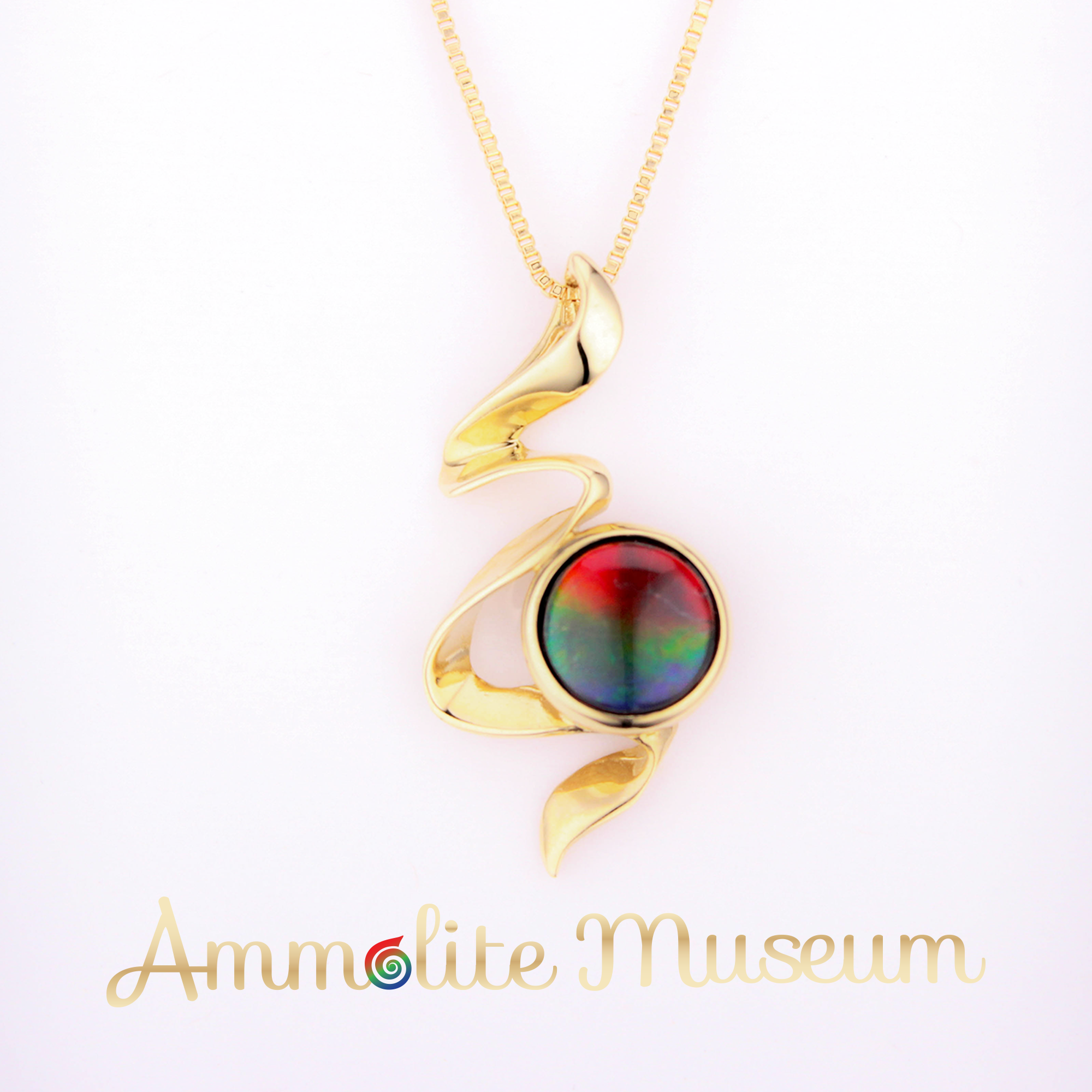 14K Yellow Gold Ammolite Ribbon Pendant Necklace - Elegant Gemstone Jewelry for Women, Perfect Gift for Birthday, Anniversary & Special Occasions